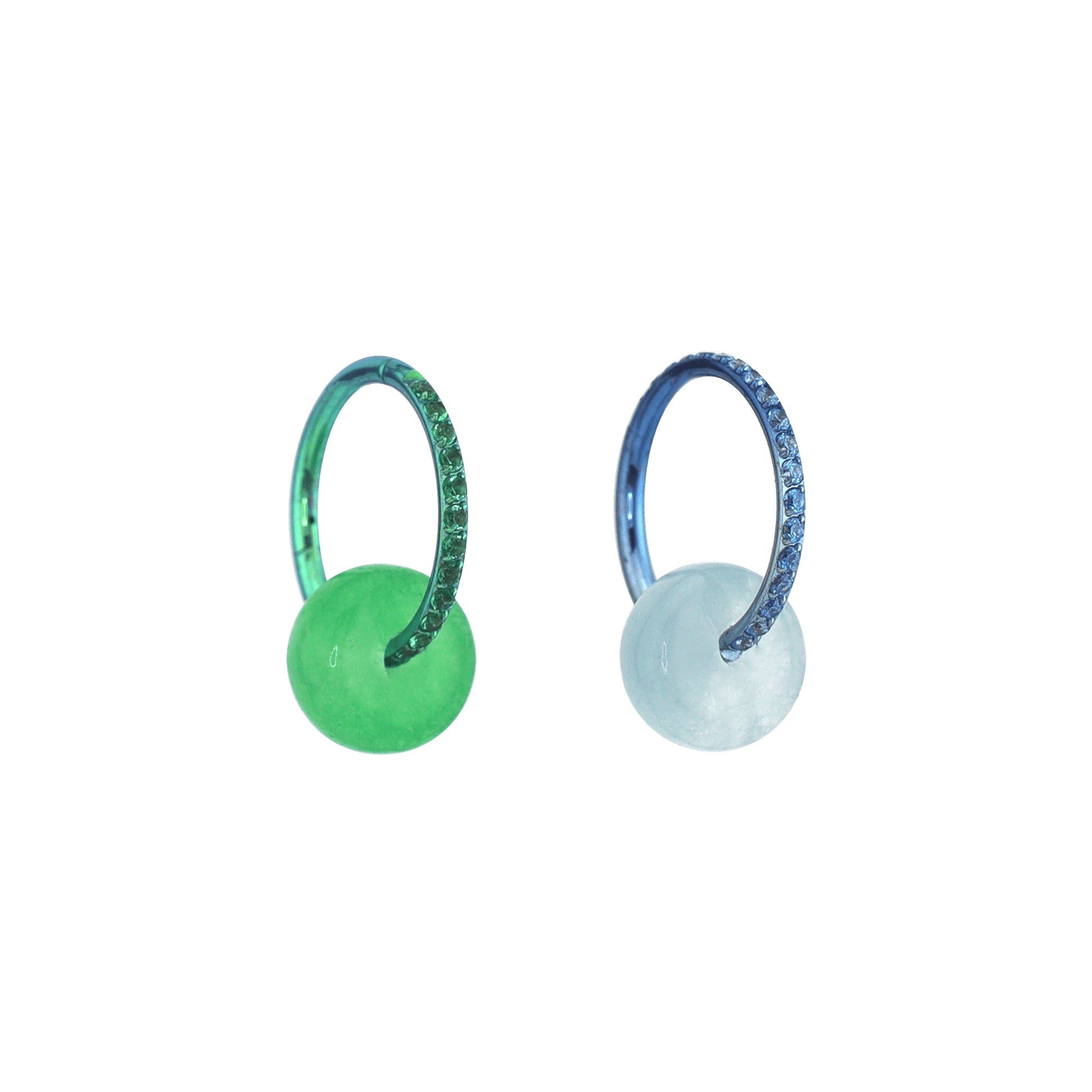 Side-Set CZ & Simulated Jade Dangle Titanium Earrings ph2