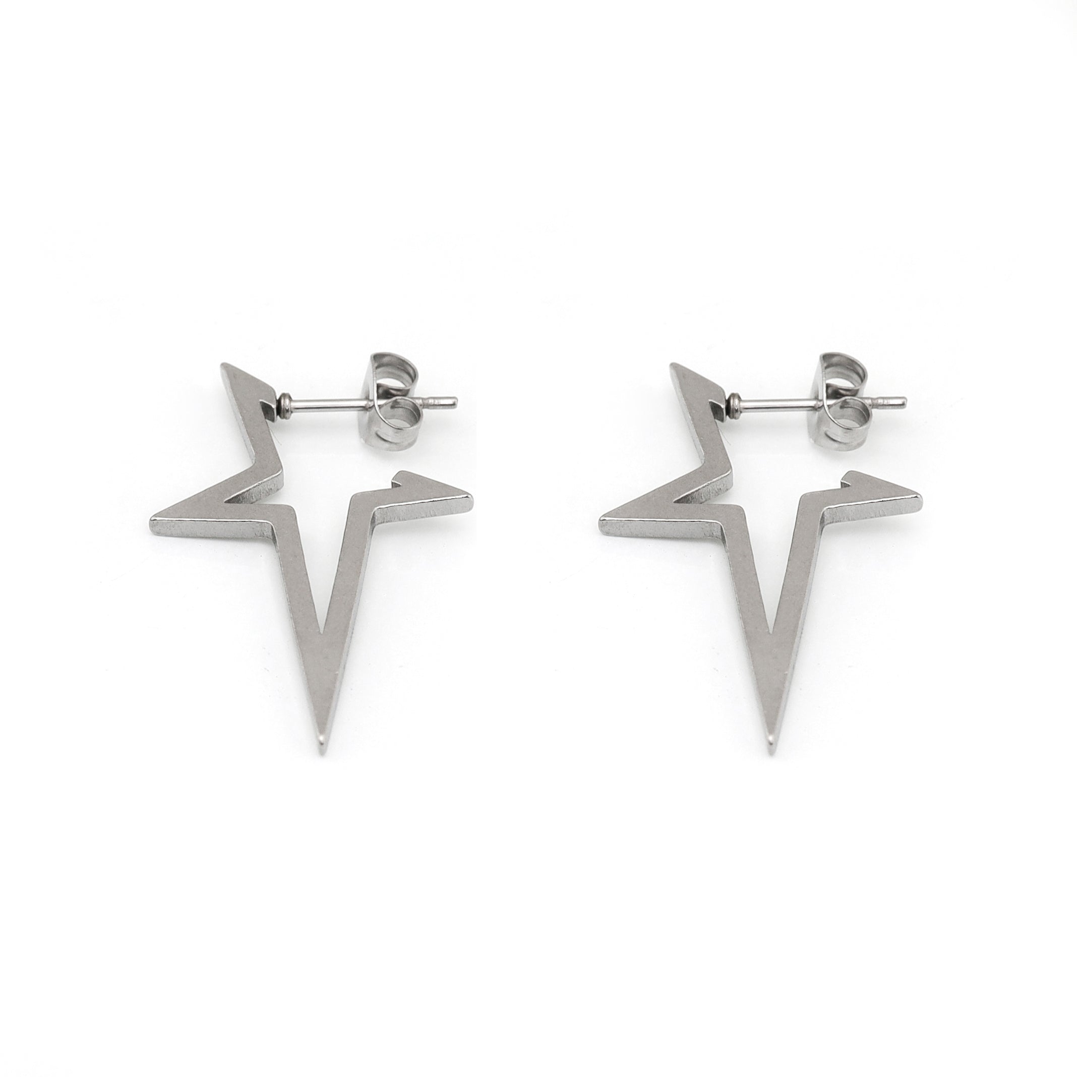 Black & White Large Spike Pentagram stainless steel Ear Studs