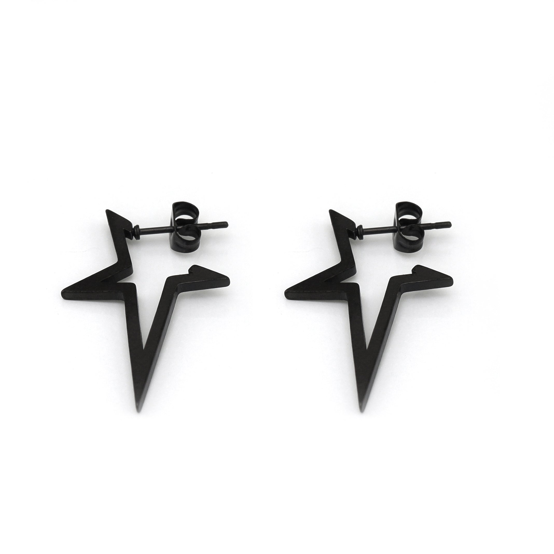 Black & White Large Spike Pentagram stainless steel Ear Studs ph1