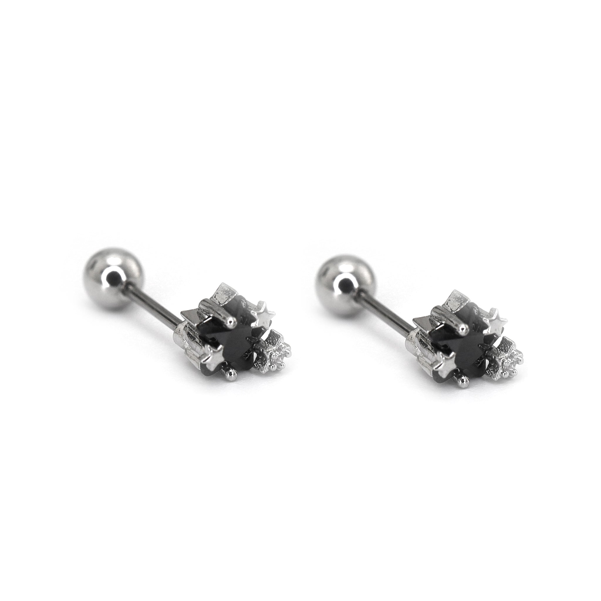 Black & White Star CZ Thin Gauge Ear Studs ph2