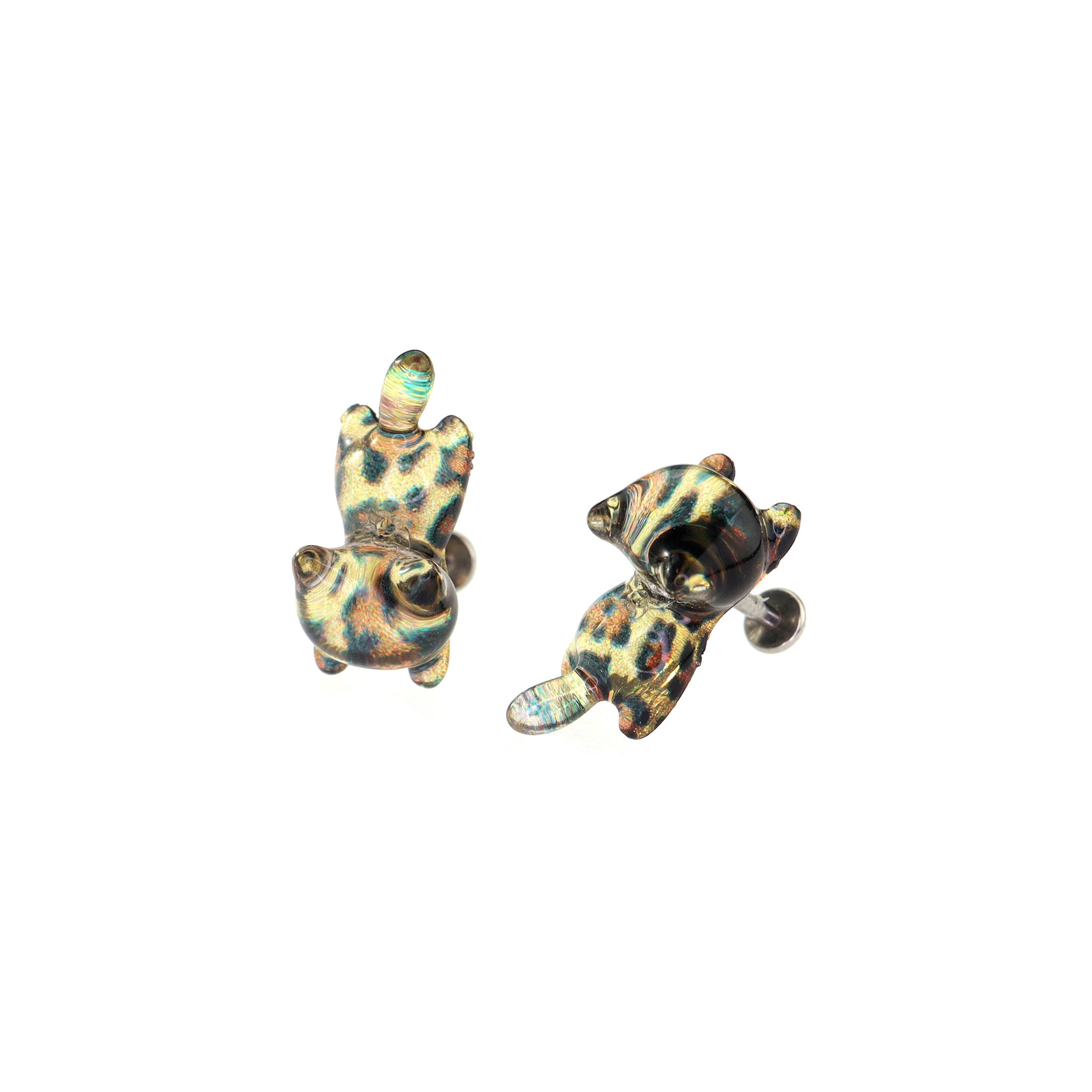Leopard Print Orange Cat stainless steel Internally Threaded studs
