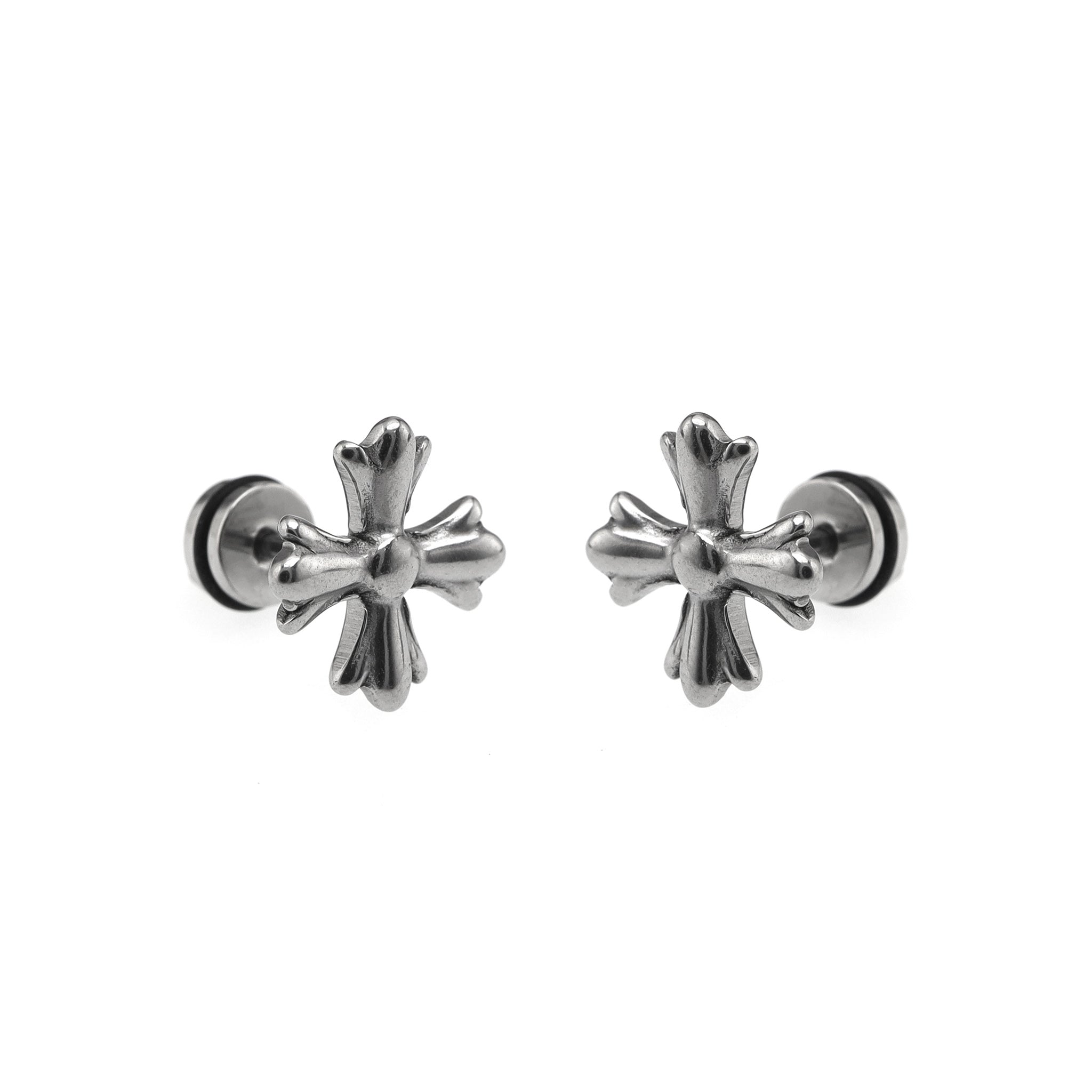 Chrome Hearts Style Cross Externally Threaded Stainless Steel Ear Studs