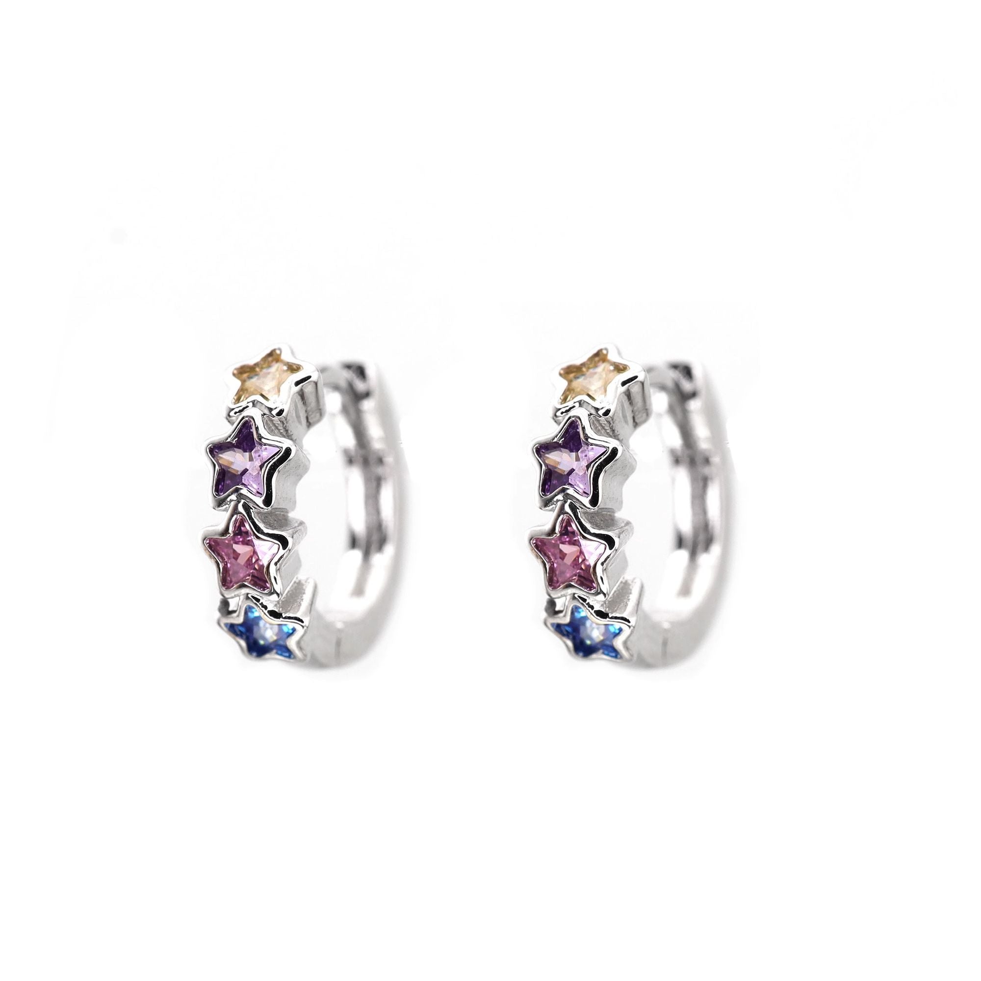 PAIR OF Star & Heart Rainbow CZ stainless steel Earring ph1