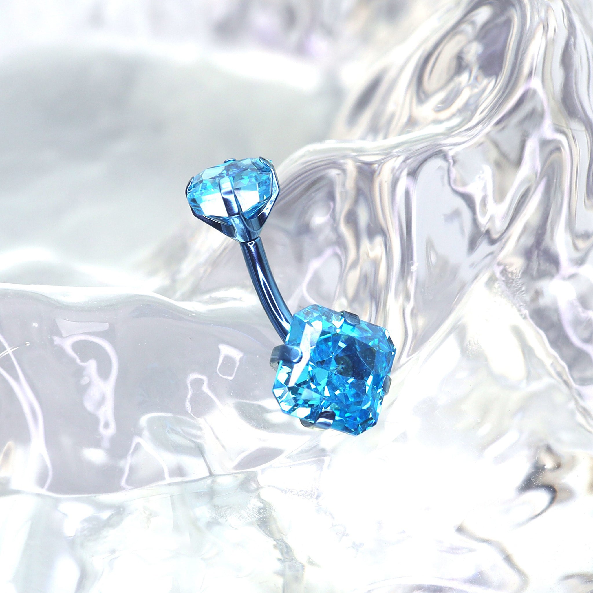 High-Shine Square CZ Titanium Navel Ring