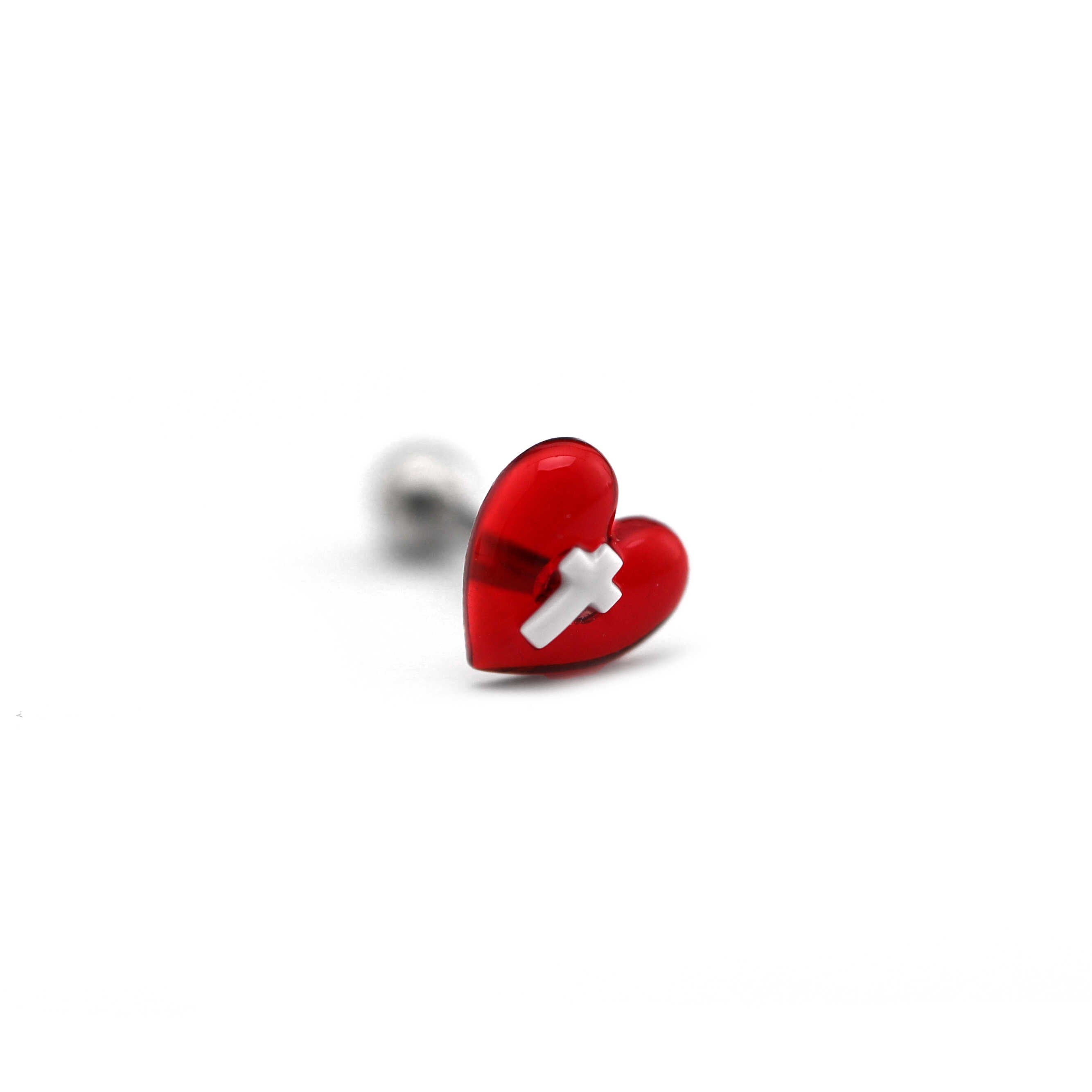 Resin Heart Cross stainless steel Tongue Stud