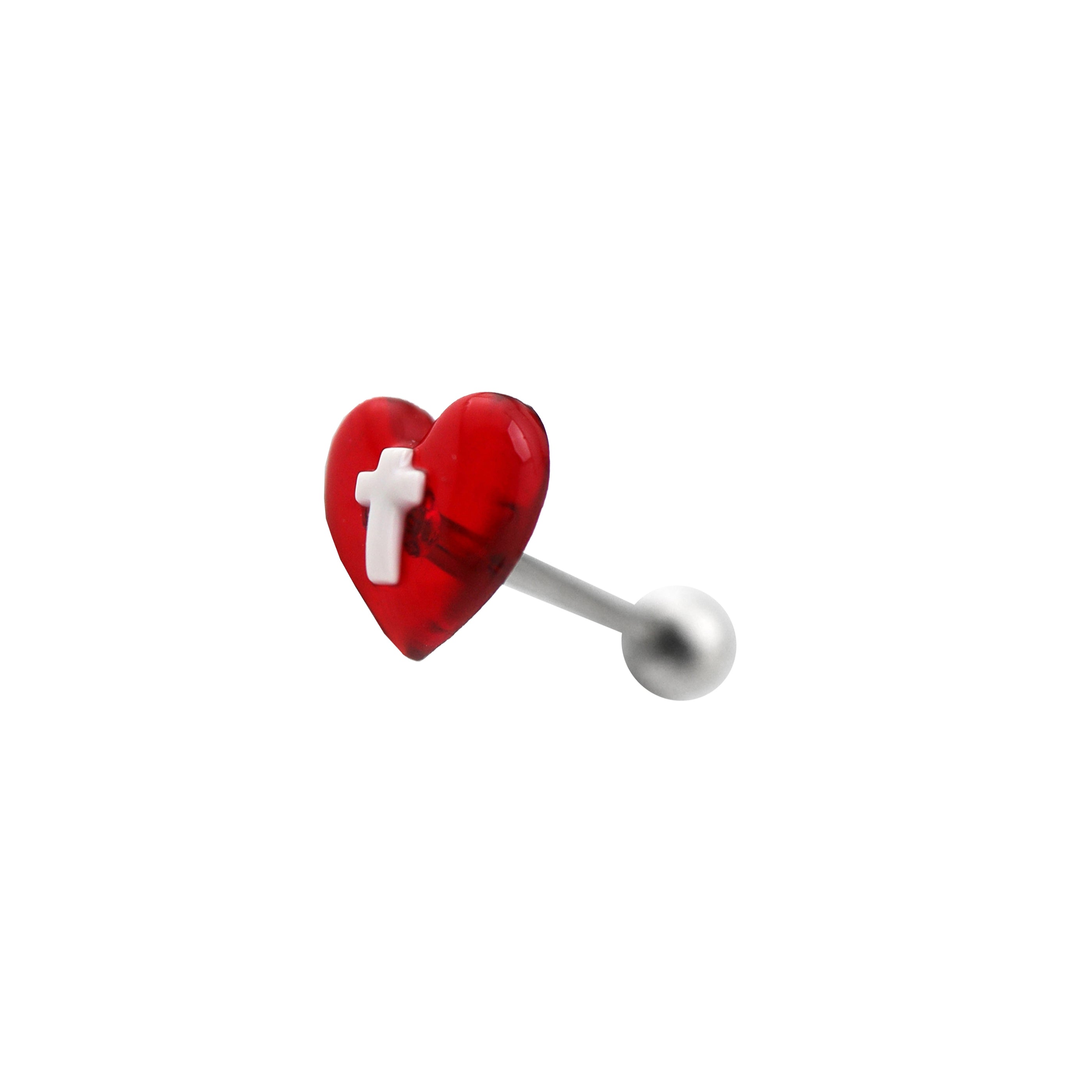 Resin Heart Cross stainless steel Tongue Stud