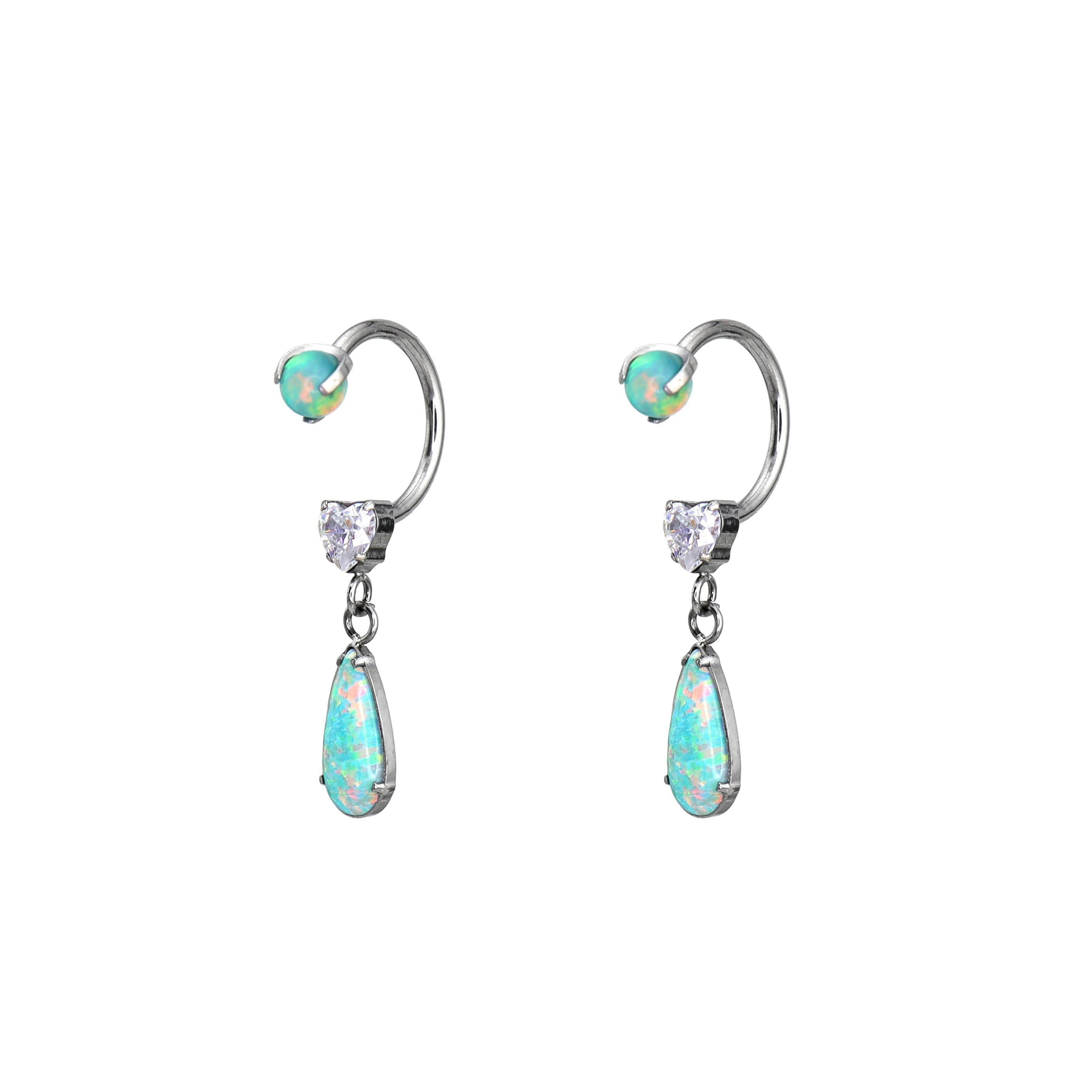 Pair of Heart Opal CZ Titanium Horseshoe Ring
