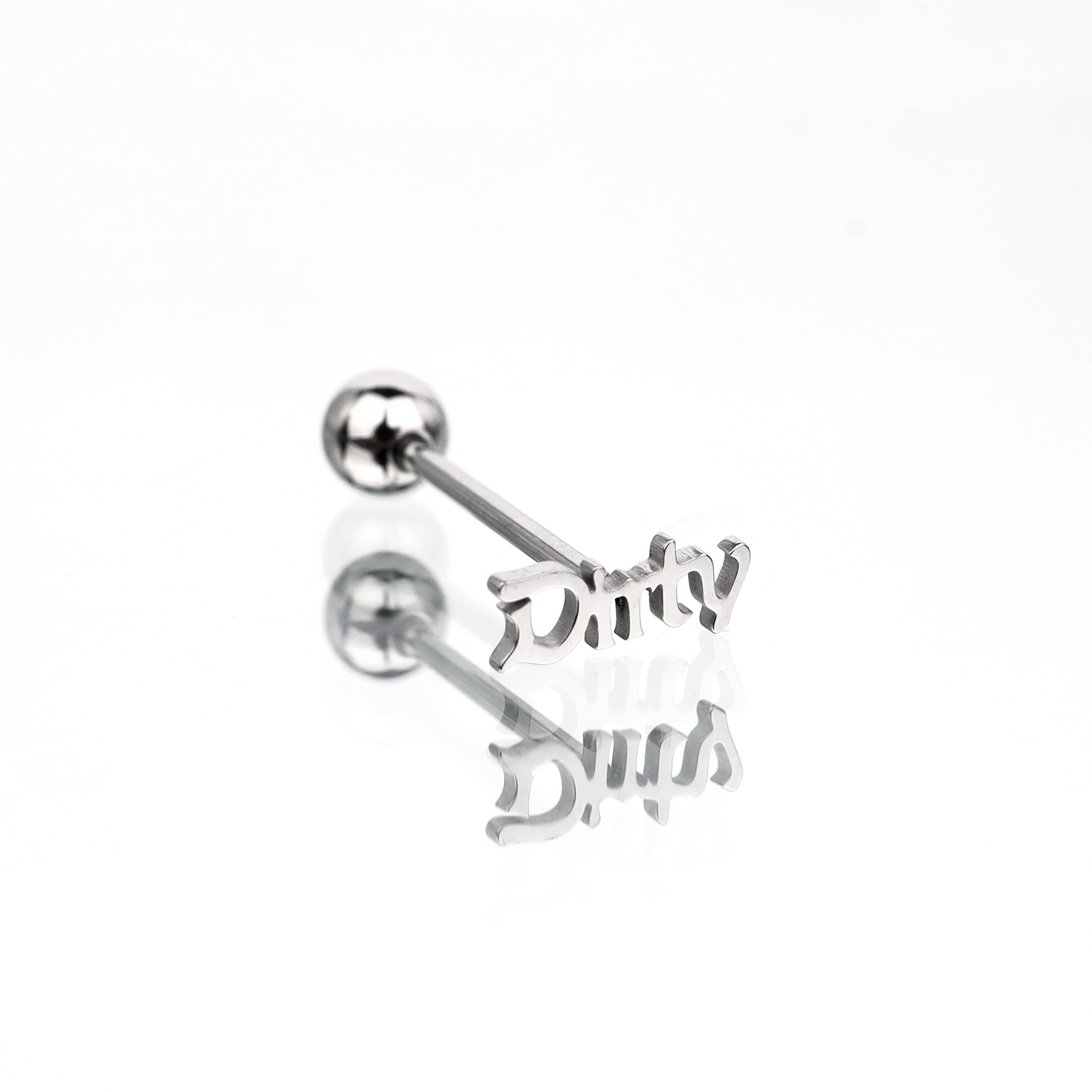 "DIRTY" Text Stainless Steel Tongue Stud