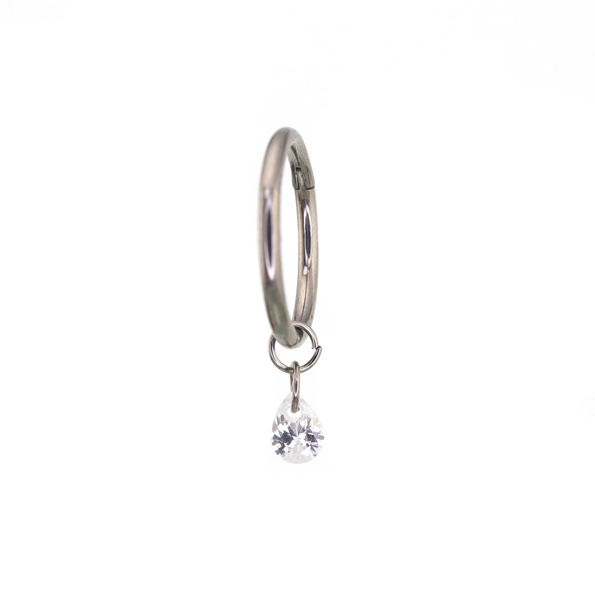 Drop-shaped Rainbow CZ Pendant Titanium Segment Hoop