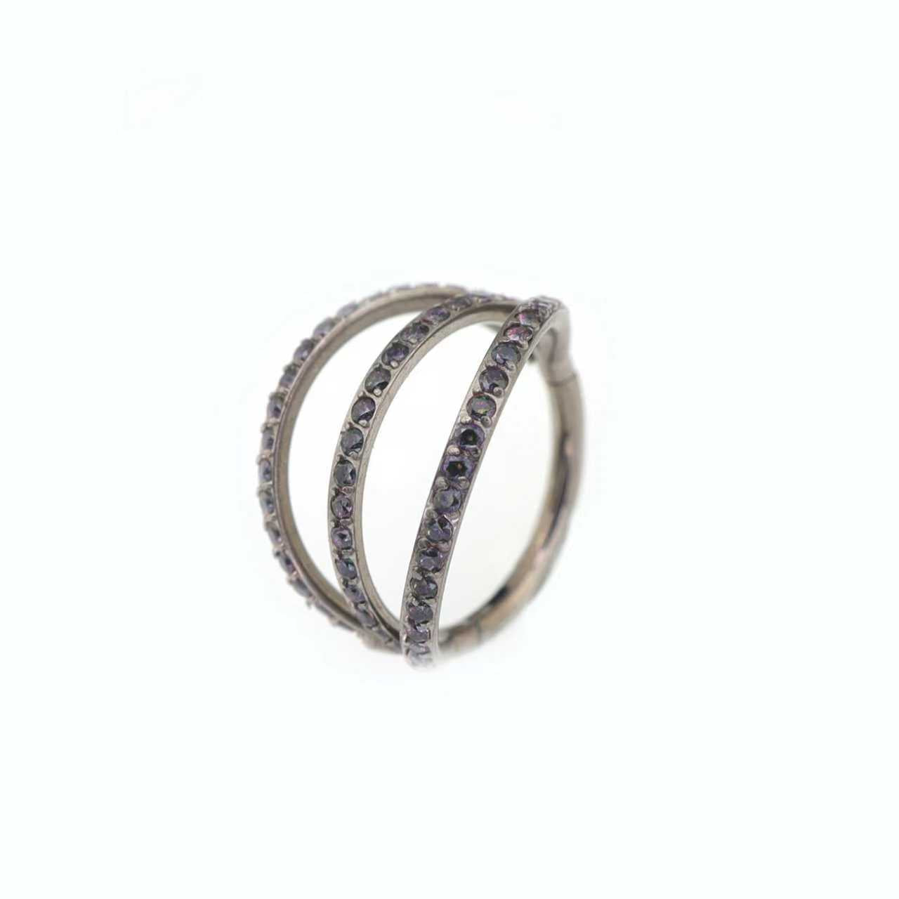Triple Row CZ Titanium Clicker Ring