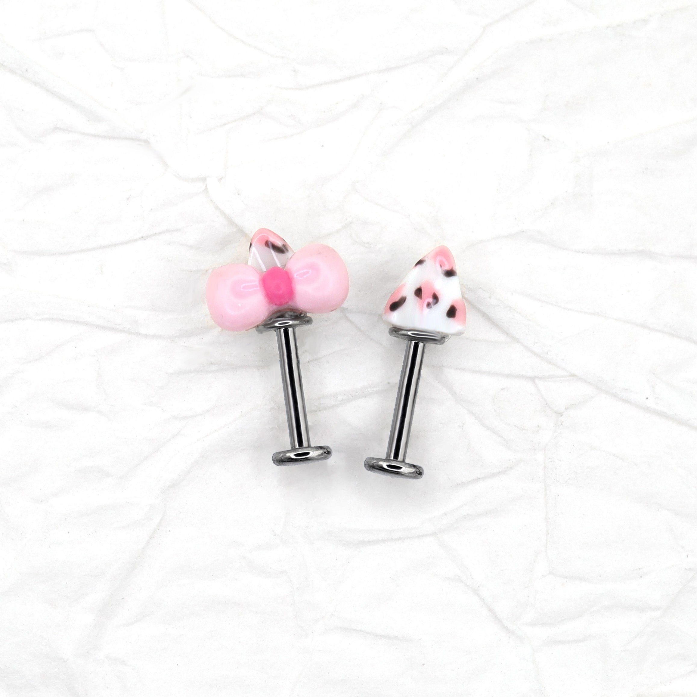 Bow Leopard Print Titanium Helix Studs
