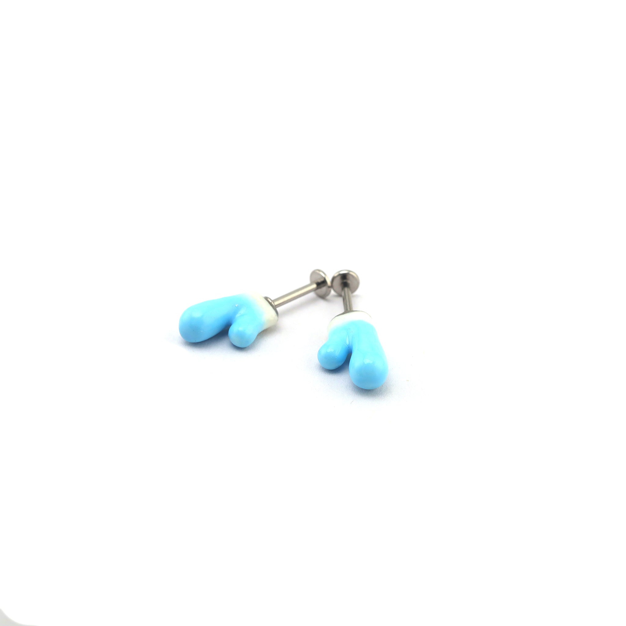 Titanium Alloy Blue Resin Deer Antler Ear Stud