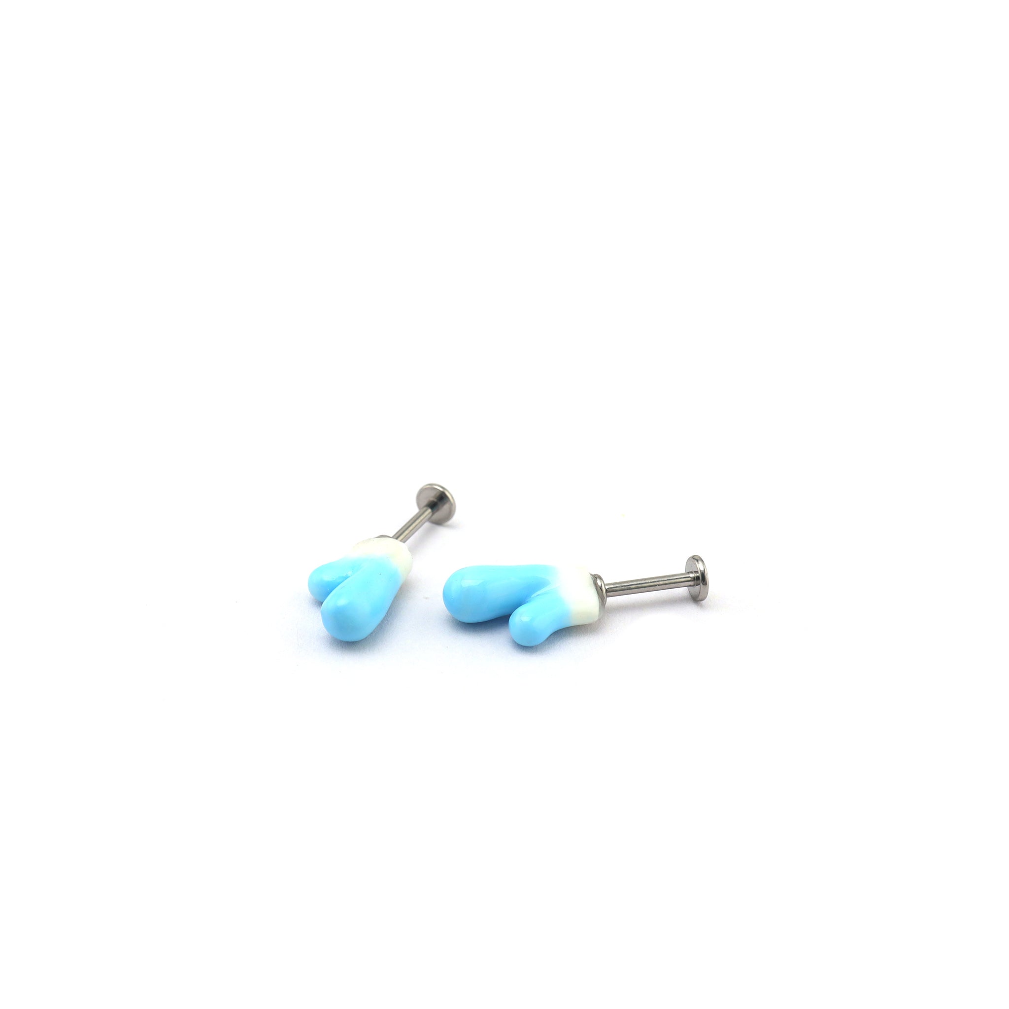 Titanium Alloy Blue Resin Deer Antler Ear Stud