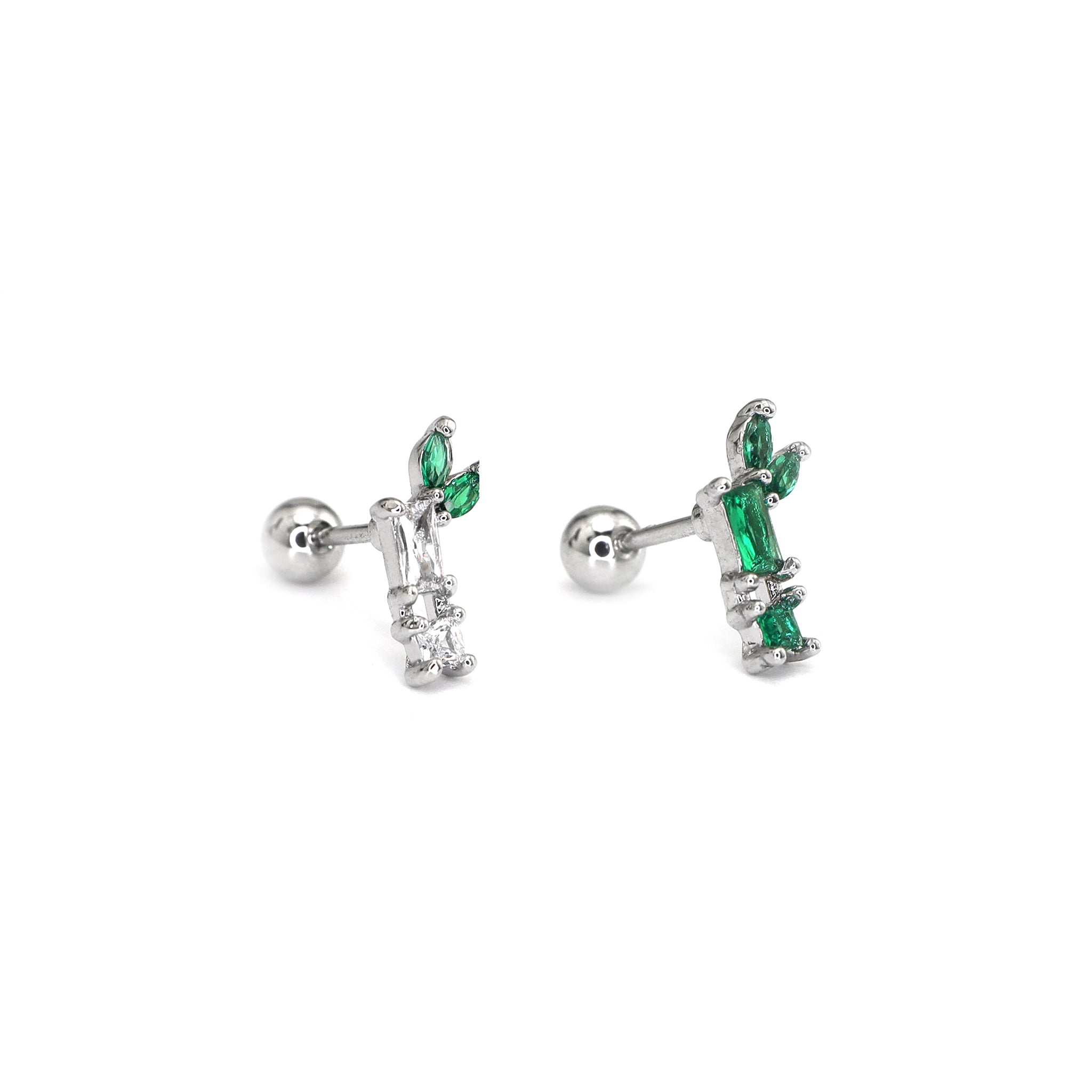 White & Green CZ Bamboo Segment Thin Gauge Ear Studs ph2
