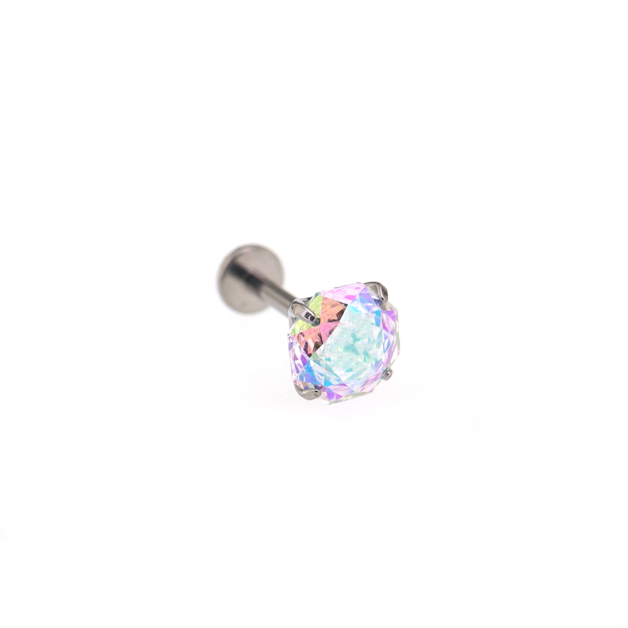 High-Shine Aurora Borealis Rose-Cut CZ Internally Threaded Titanium Studs ph1