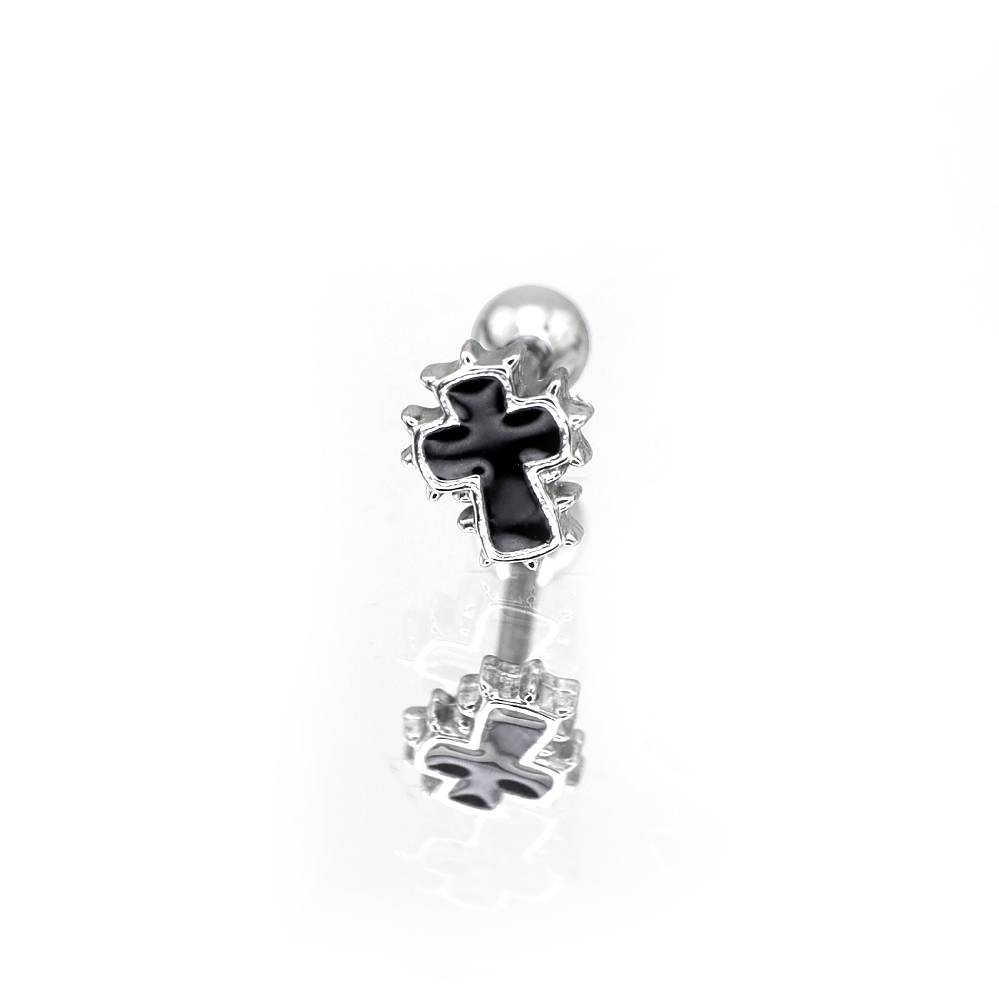 Spiked Oil Slick Cross stainless steel Ear Studs ph1