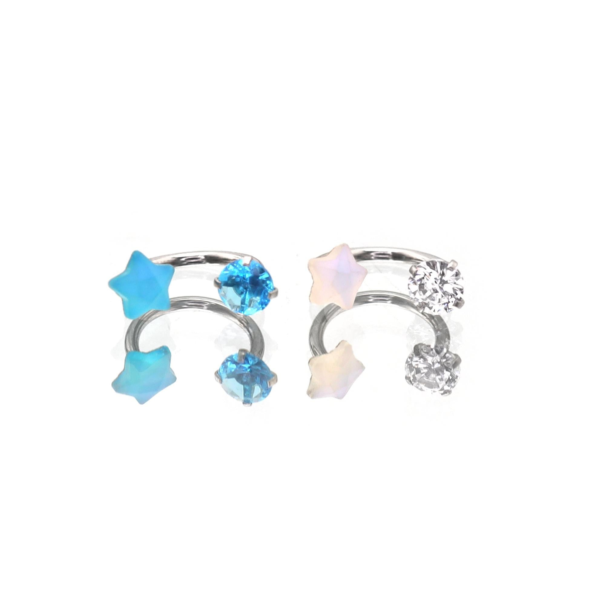 Pentagram CZ stainless steel internally threaded Horseshoe Ring