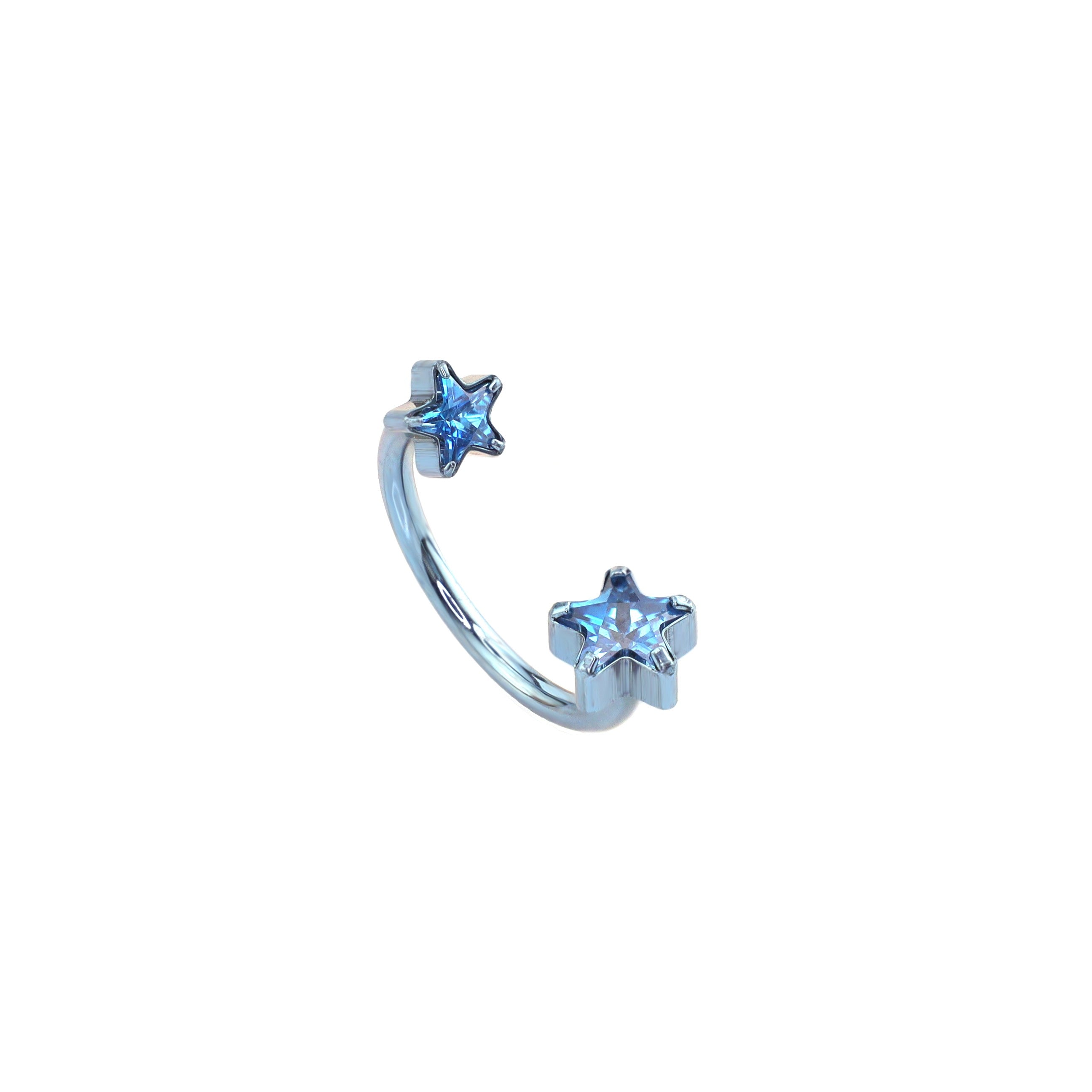 Double Pentagram CZ Titanium Horseshoe Ring