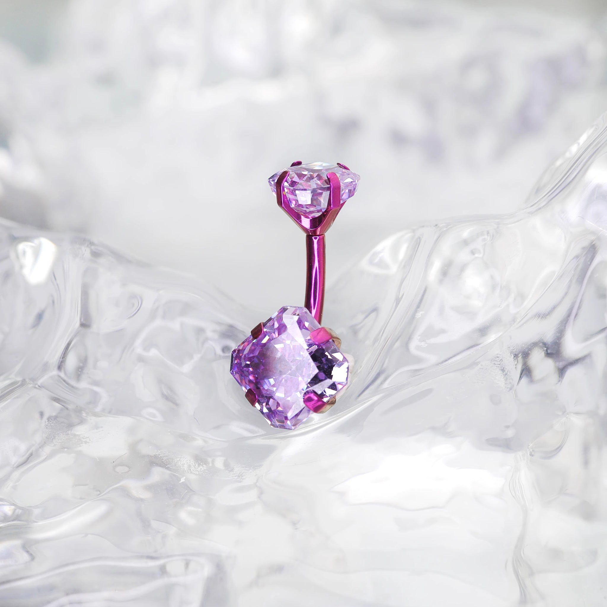 High-Shine Square CZ Titanium Navel Ring