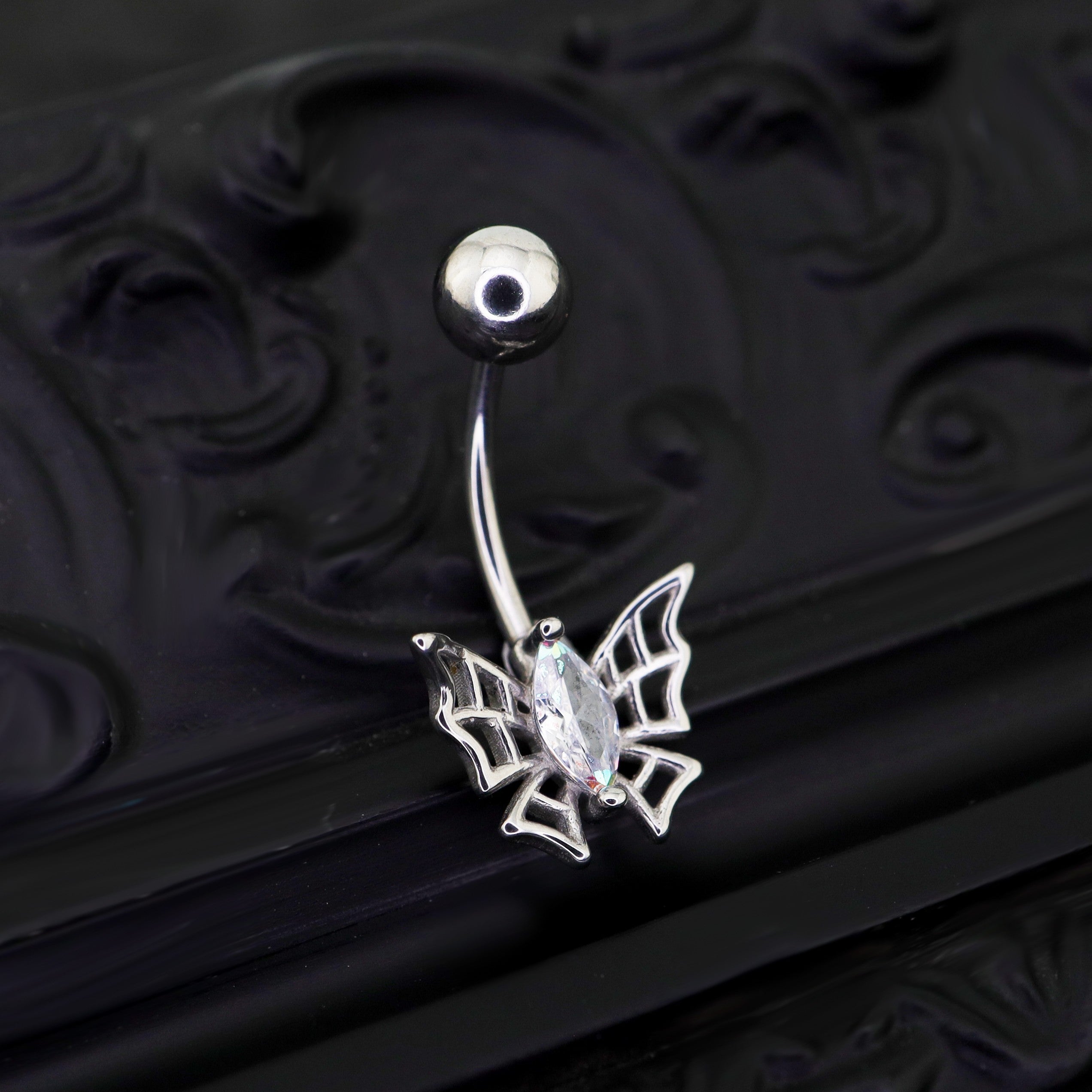 Butterfly Spider Web CZ Belly Ring