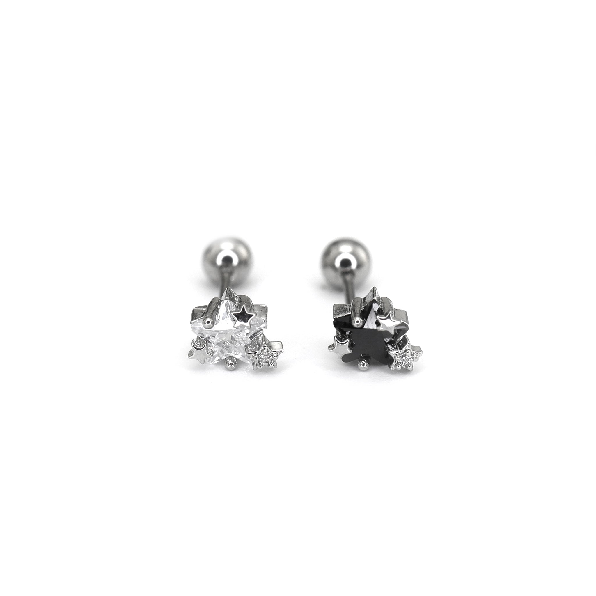 Black & White Star CZ Thin Gauge Ear Studs ph2