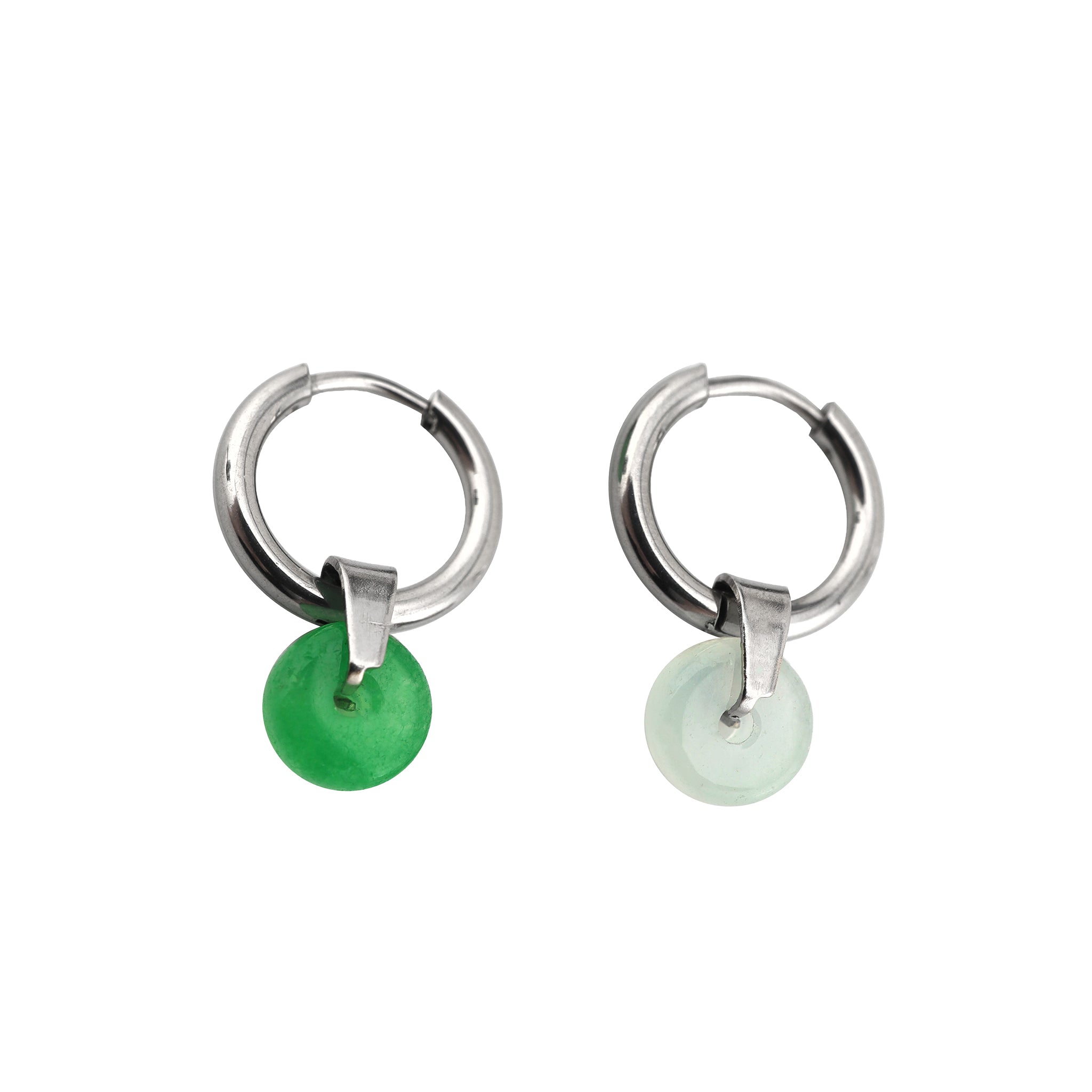 White & Green Simulated Jade Pendant Stainless Steel Earrings ph2