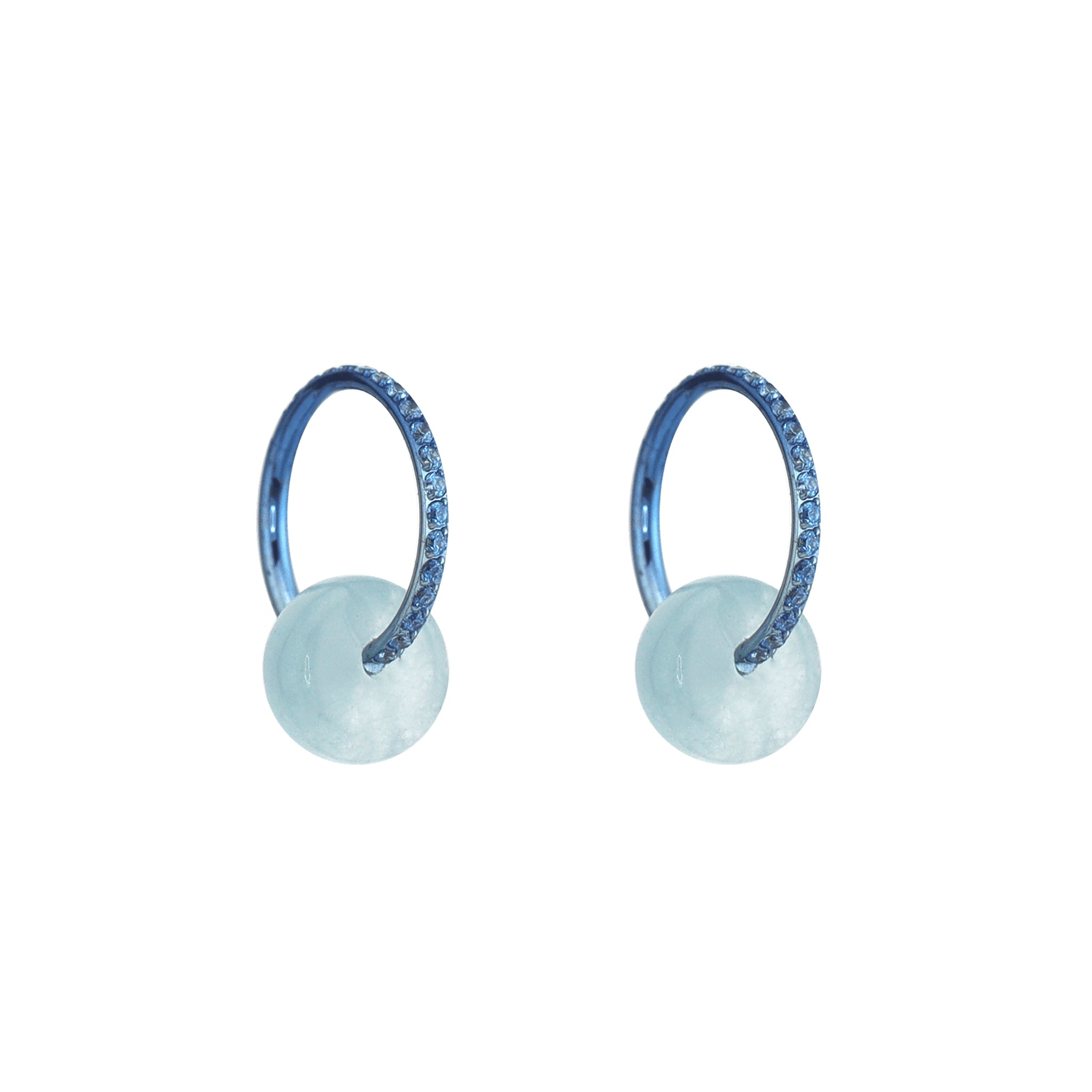 Side-Set CZ & Simulated Jade Dangle Titanium Earrings ph2