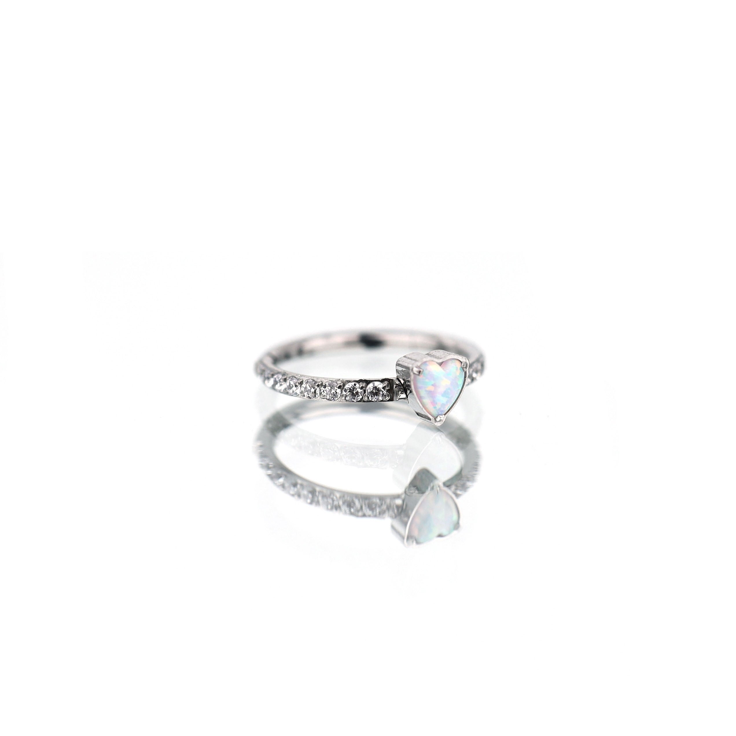 Heart Opal Titanium Clicker Hoop