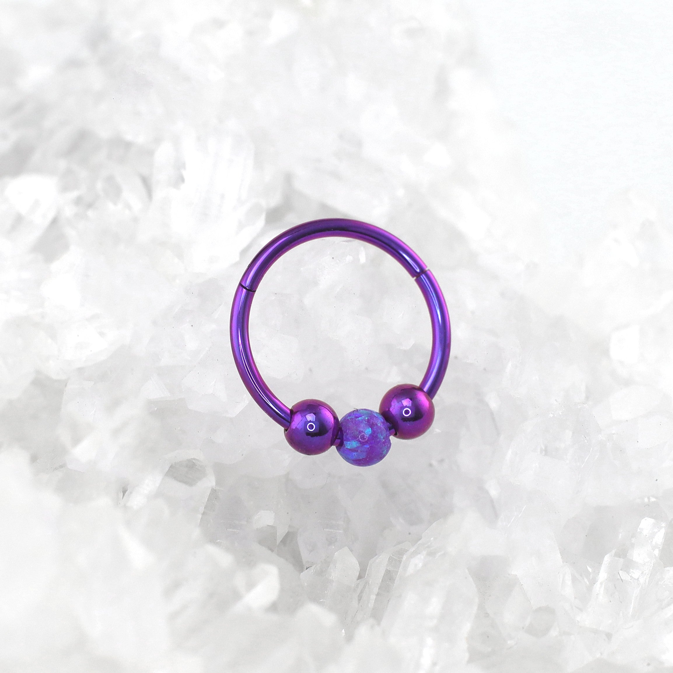 Spinning Ball Opal Titanium Segment Hoop
