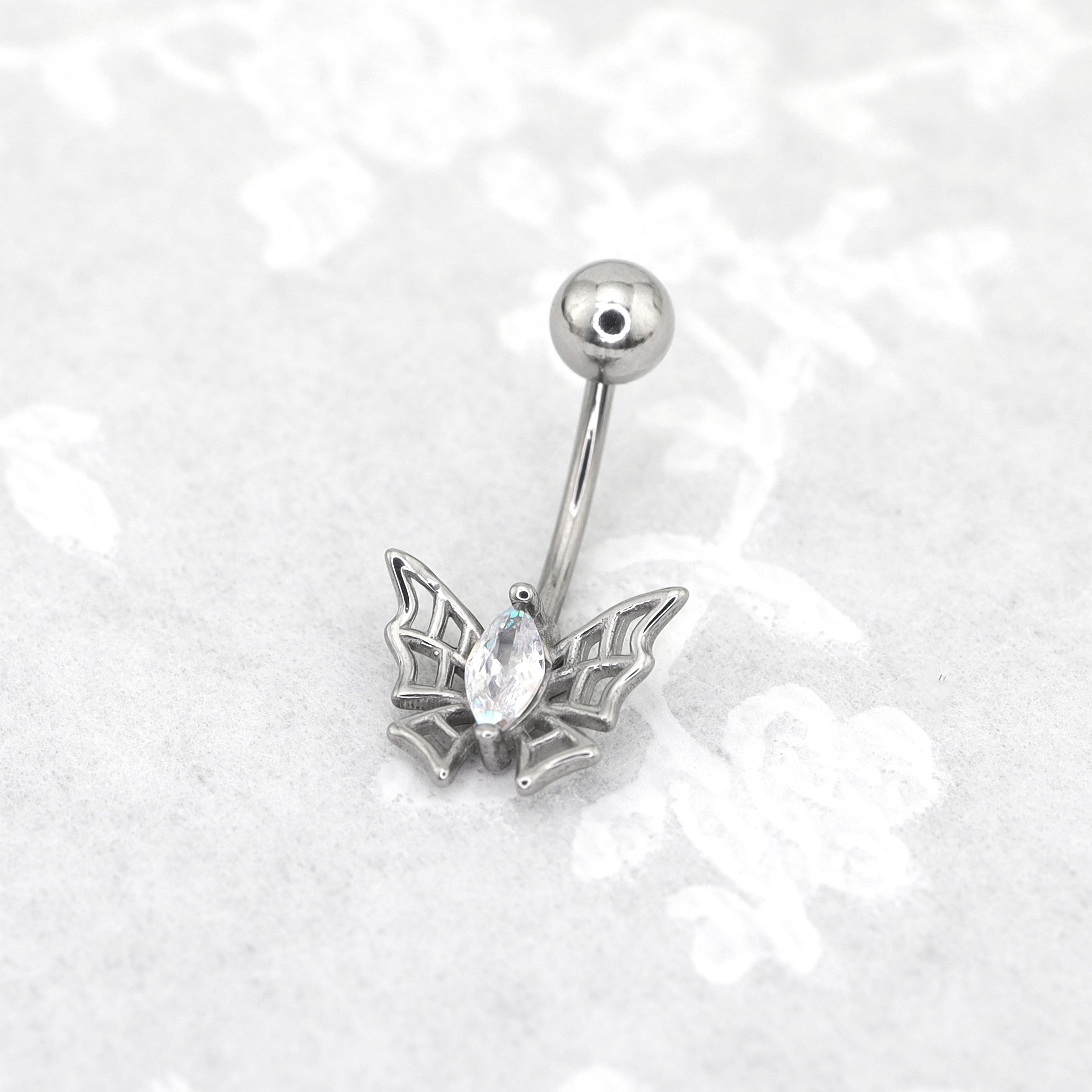 Butterfly Spider Web CZ Belly Ring