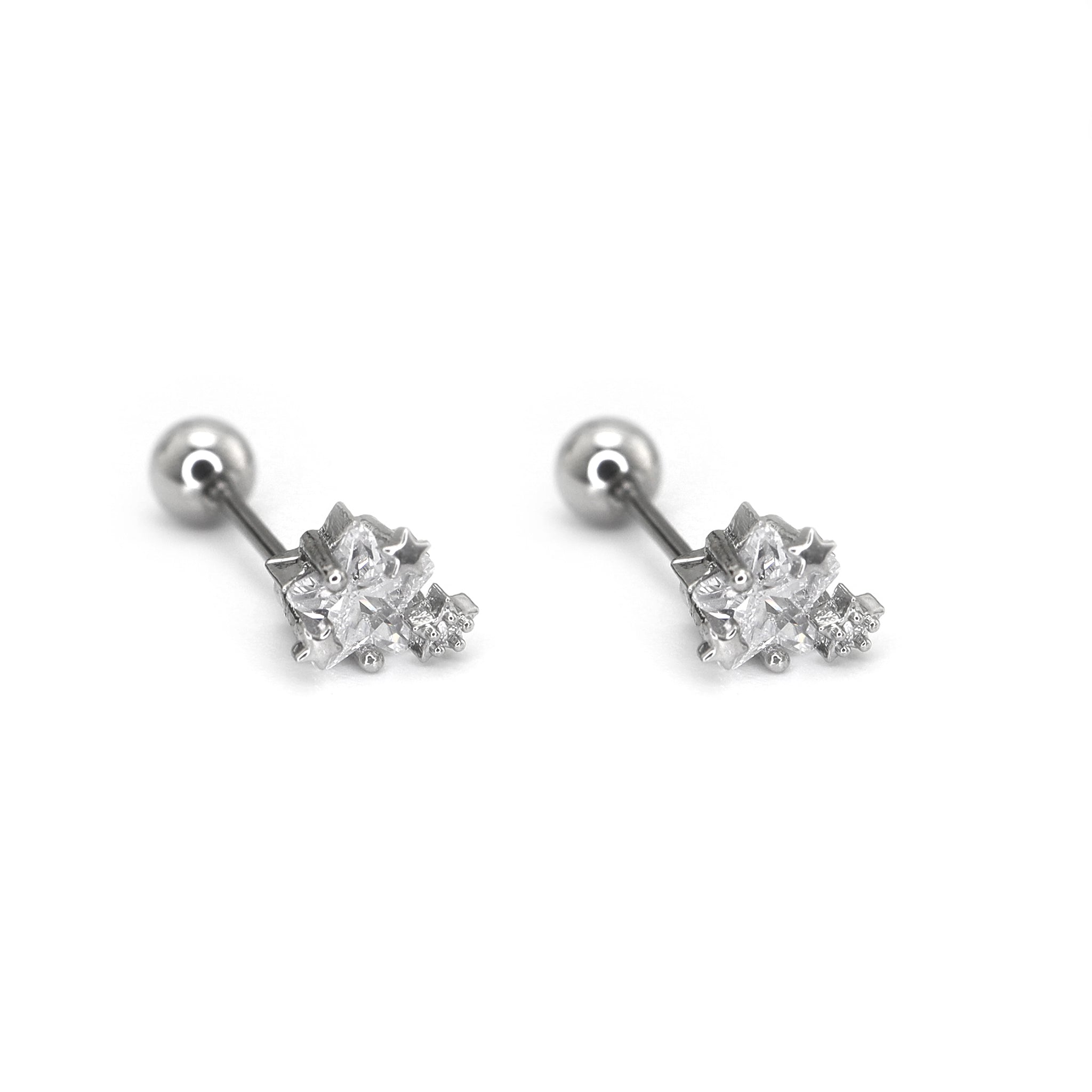 Black & White Star CZ Thin Gauge Ear Studs ph2