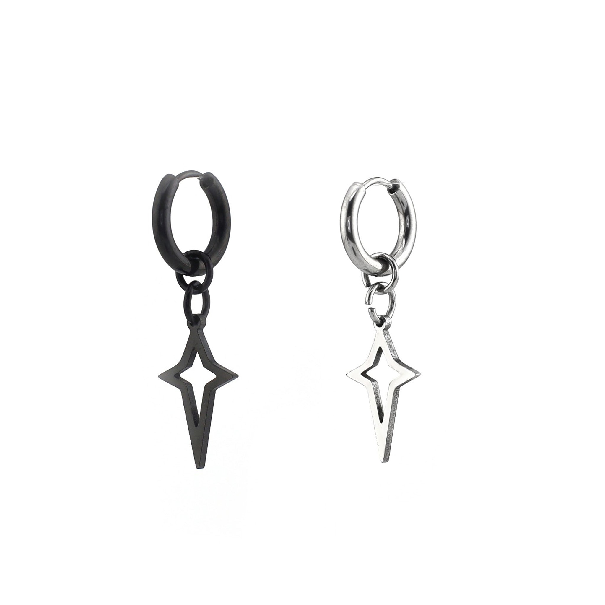 Black & White Openwork Four-Point Star Dangle Stainless Steel Earrings