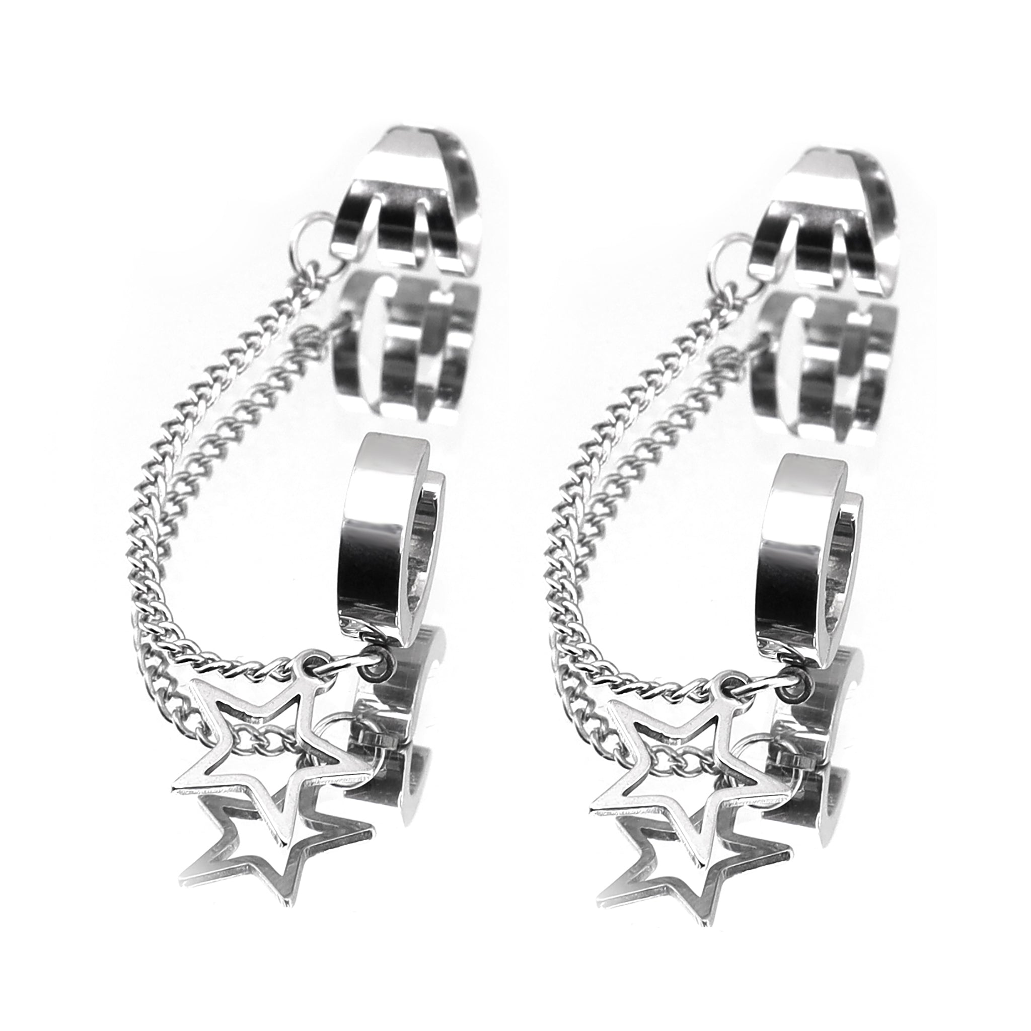 Black & White Chain Pentagram tainless steel Ear Clips ph1