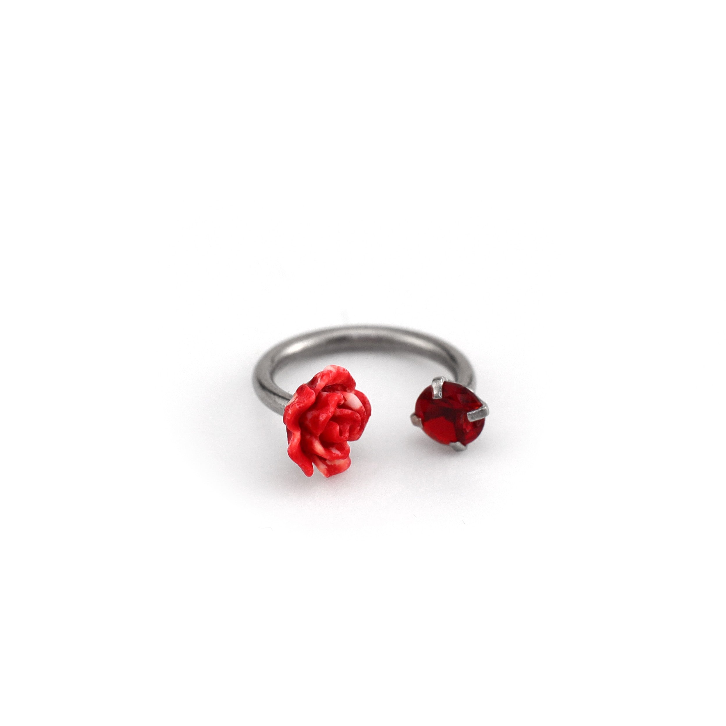 Rose CZ Internally Threaded Horseshoe Ring