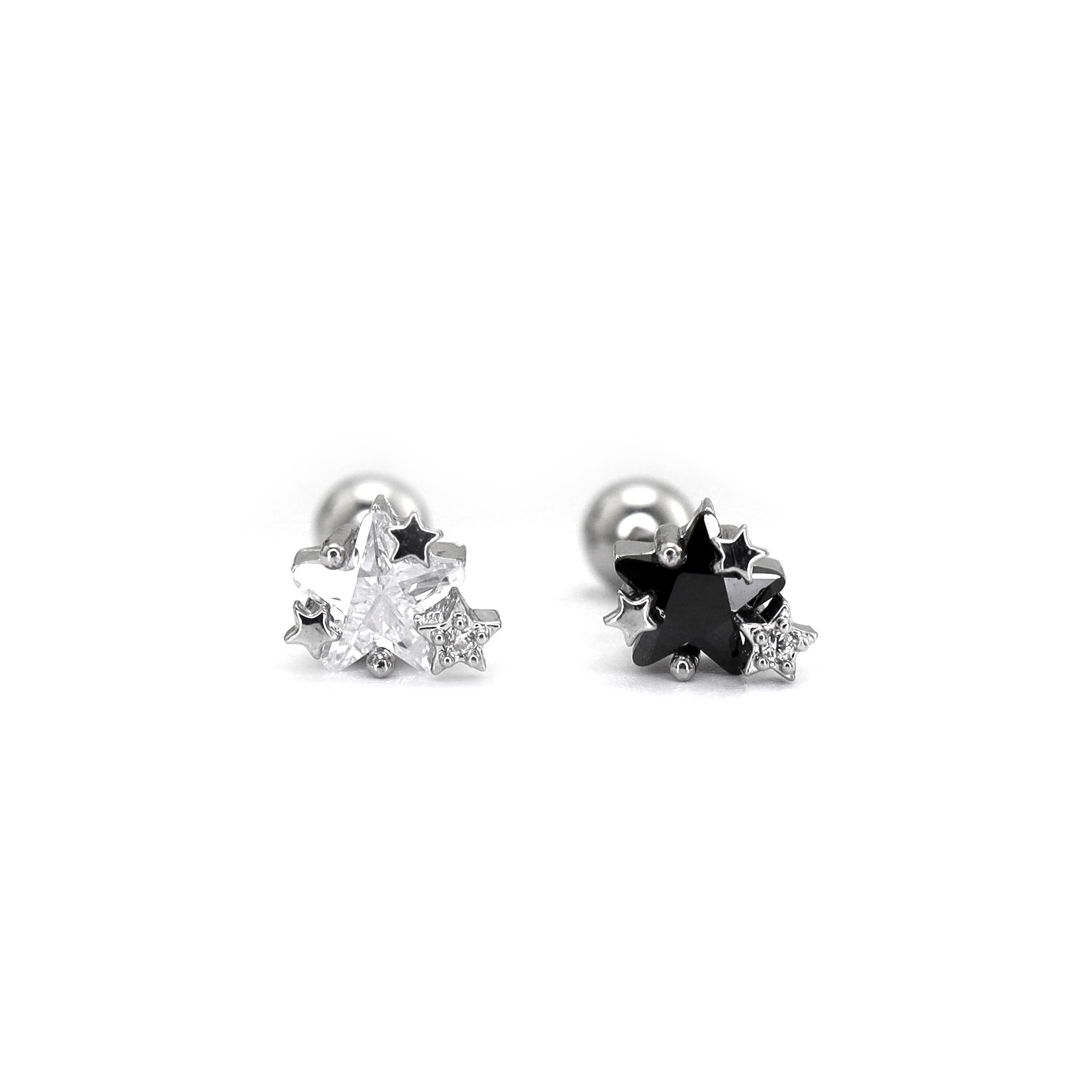 Black & White Star CZ Thin Gauge Ear Studs ph2