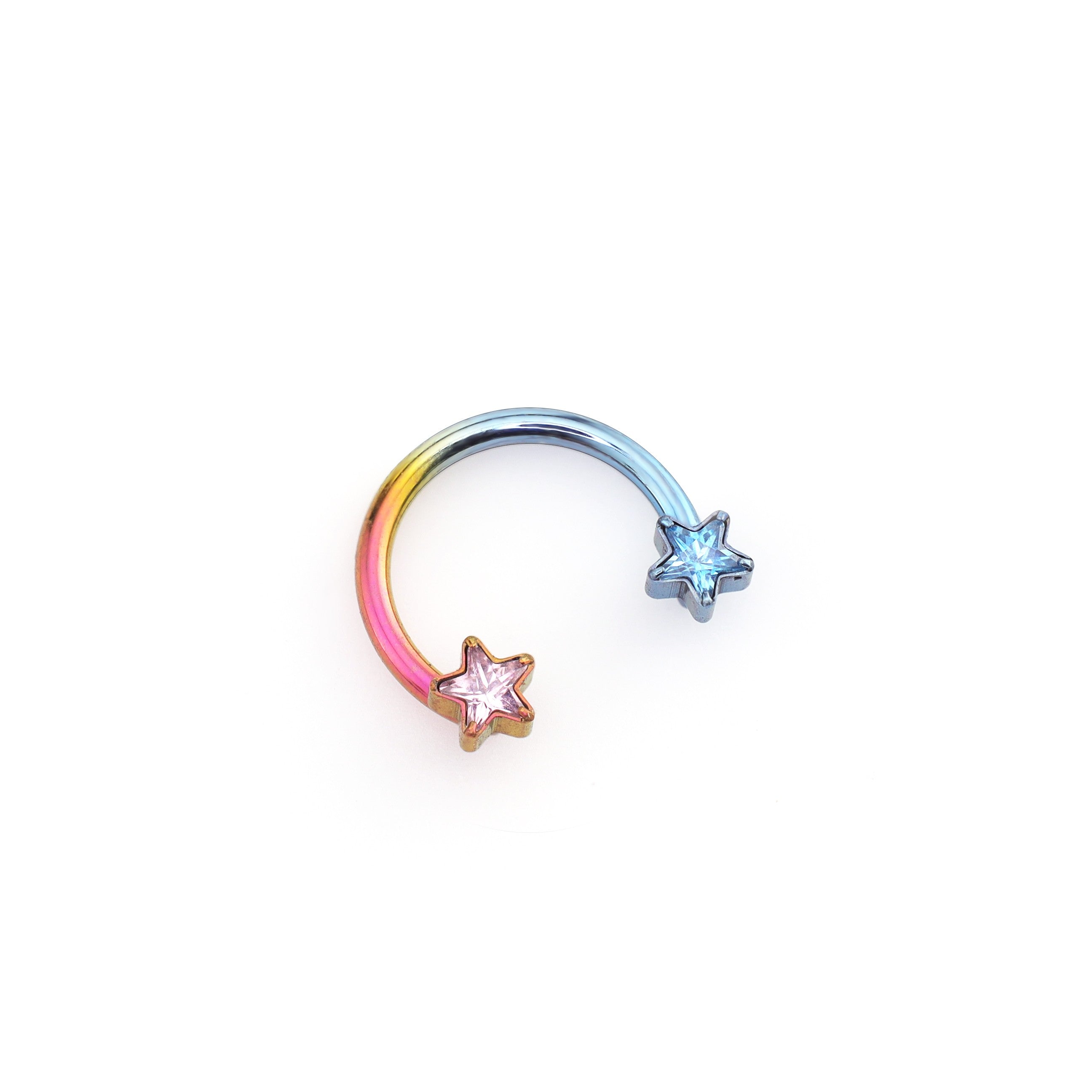 Star Shaped CZ Titanium Horseshoe Ring