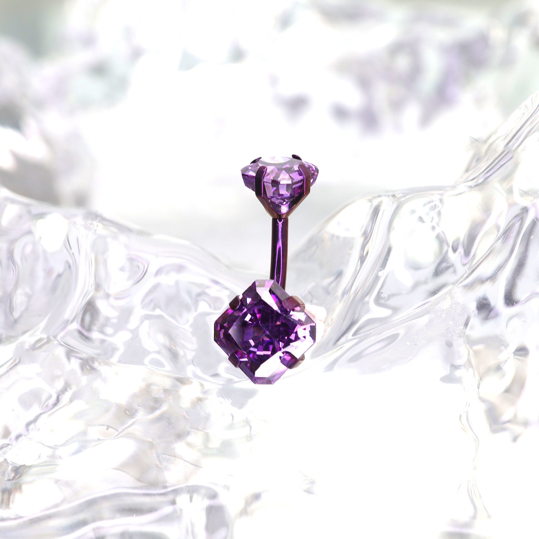 High-Shine Square CZ Titanium Navel Ring