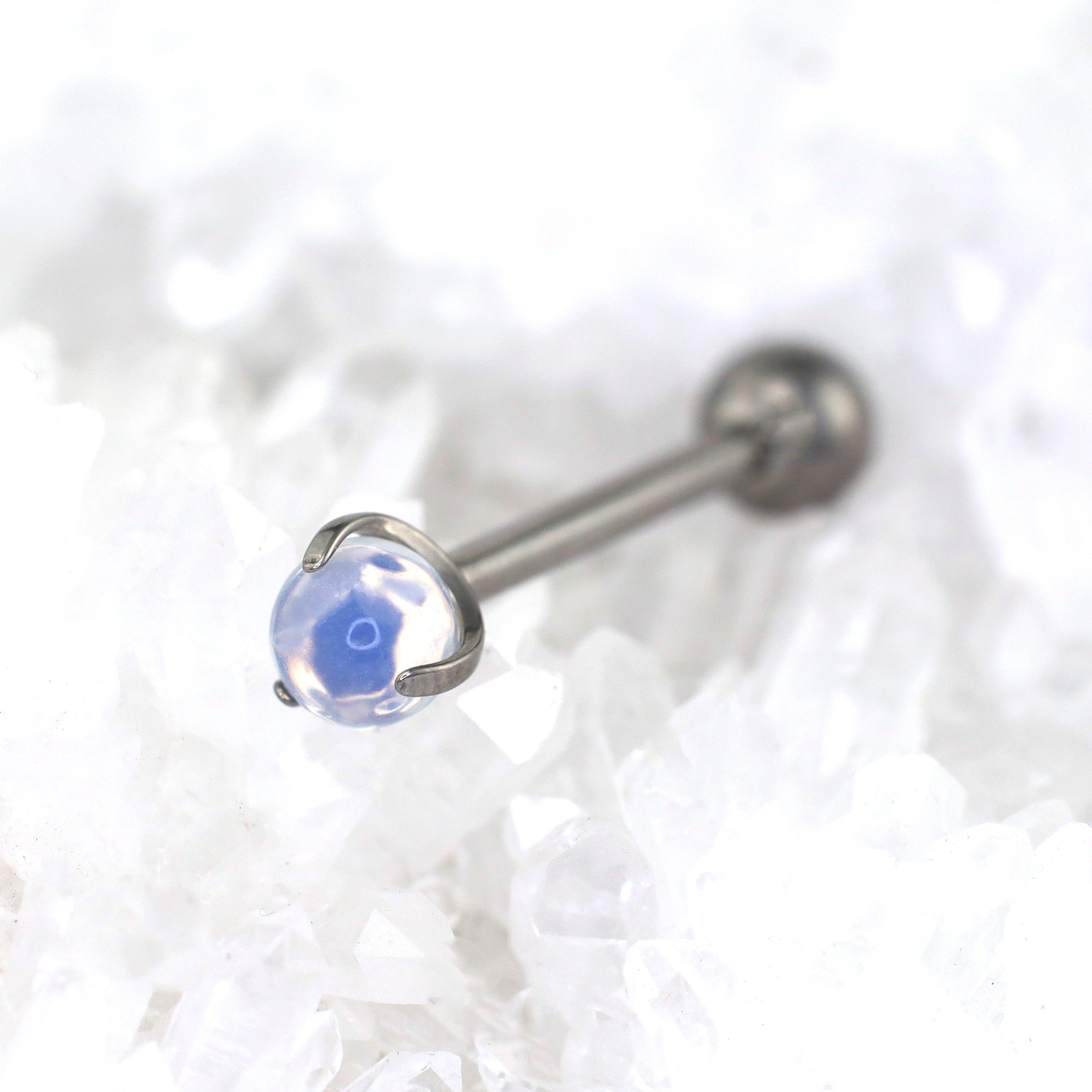 Blue & White Opal Titanium barbell stud