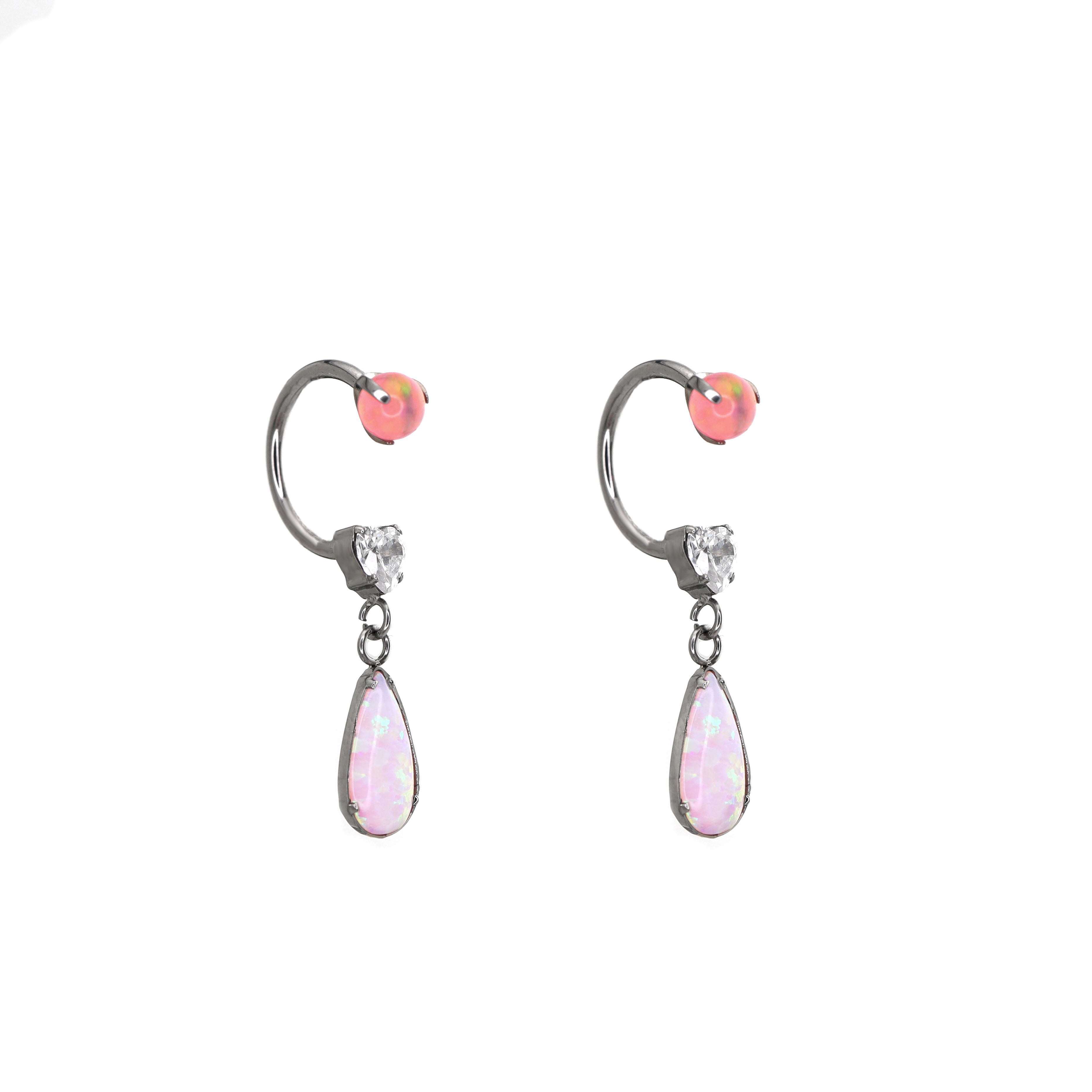 Pair of Heart Opal CZ Titanium Horseshoe Ring