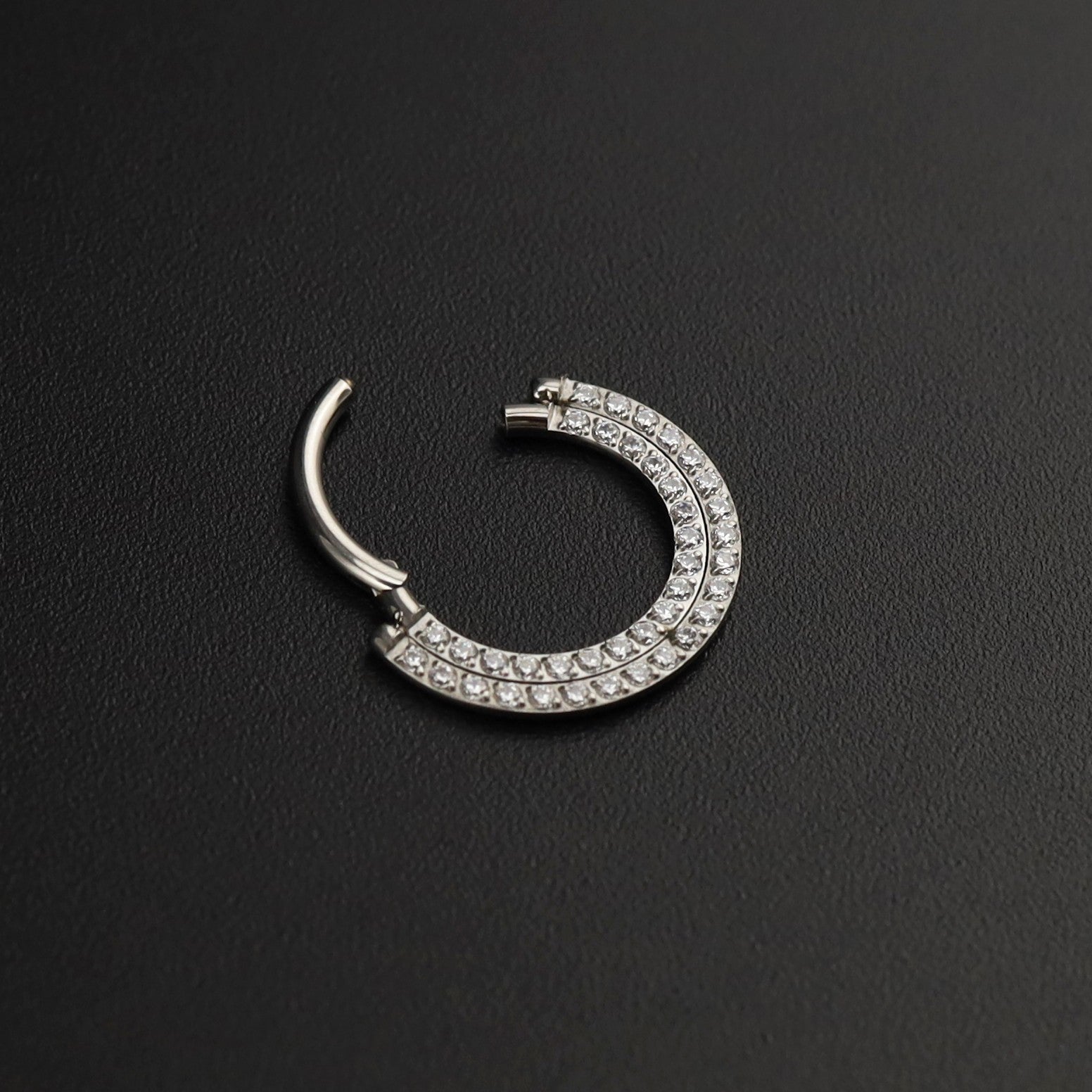 Half Circle Double CZ Titanium Segment Ring