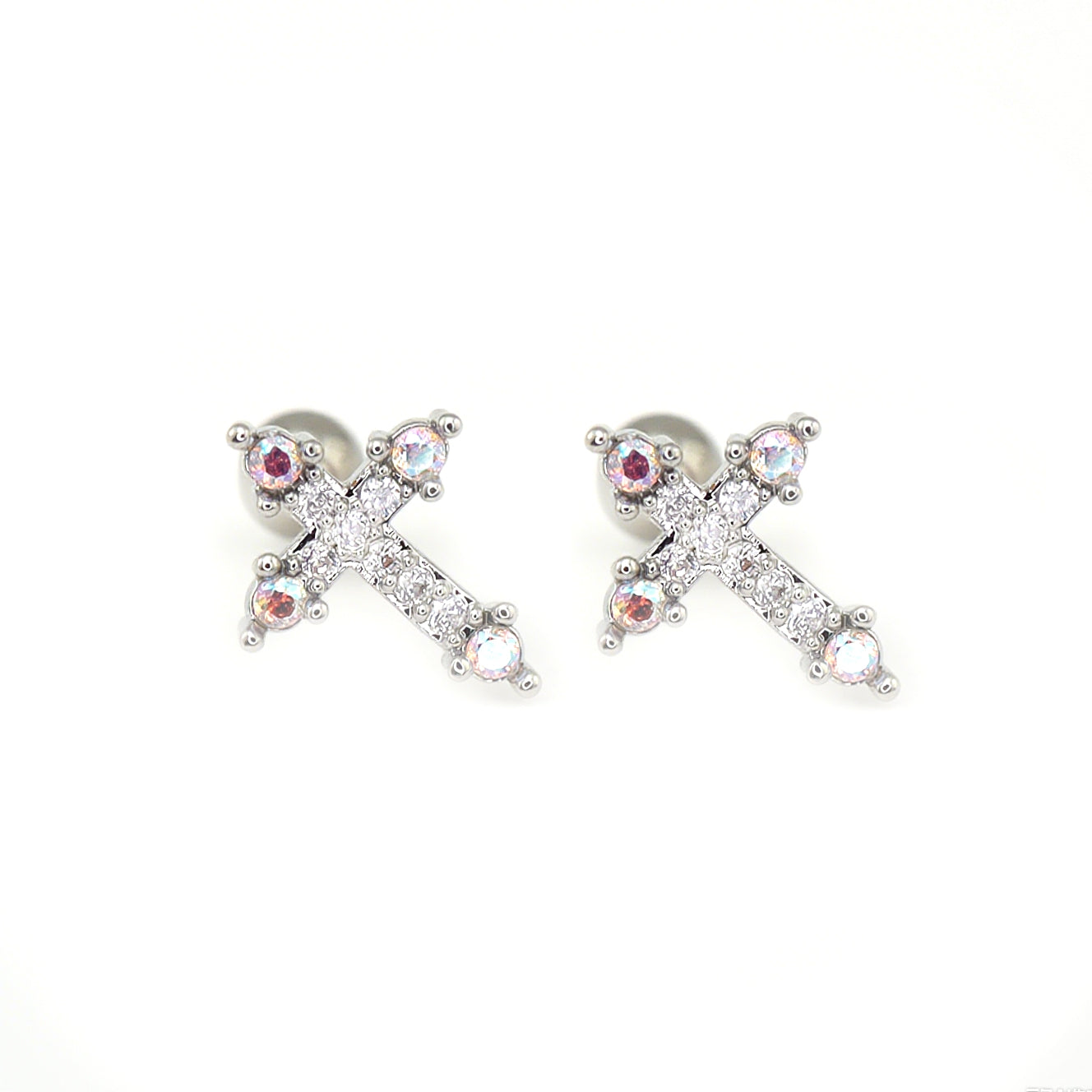 20G Thin Gauge CZ Cross Ear Studs ph1