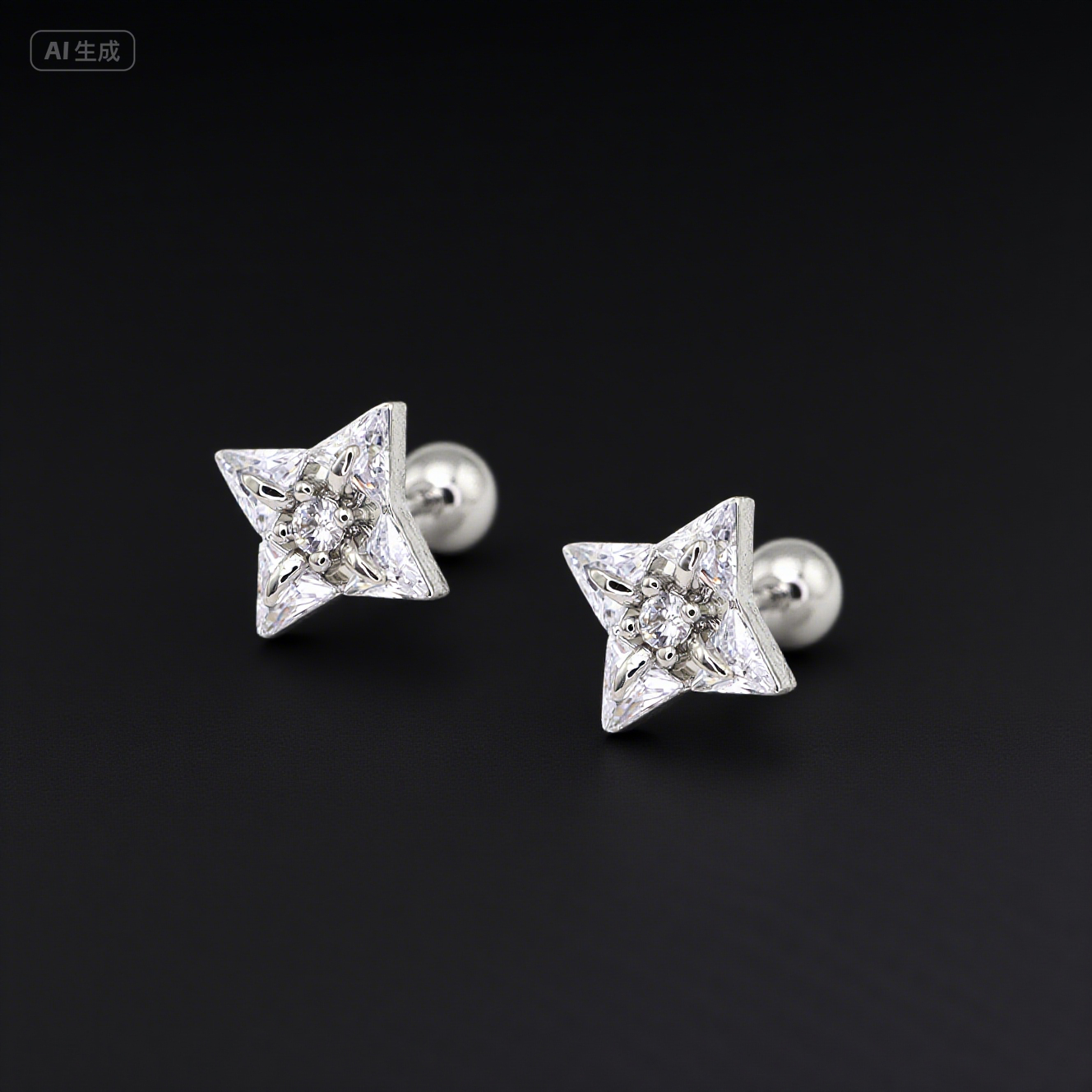Four-Point Star CZ Thin Gauge Ear Studs ph1