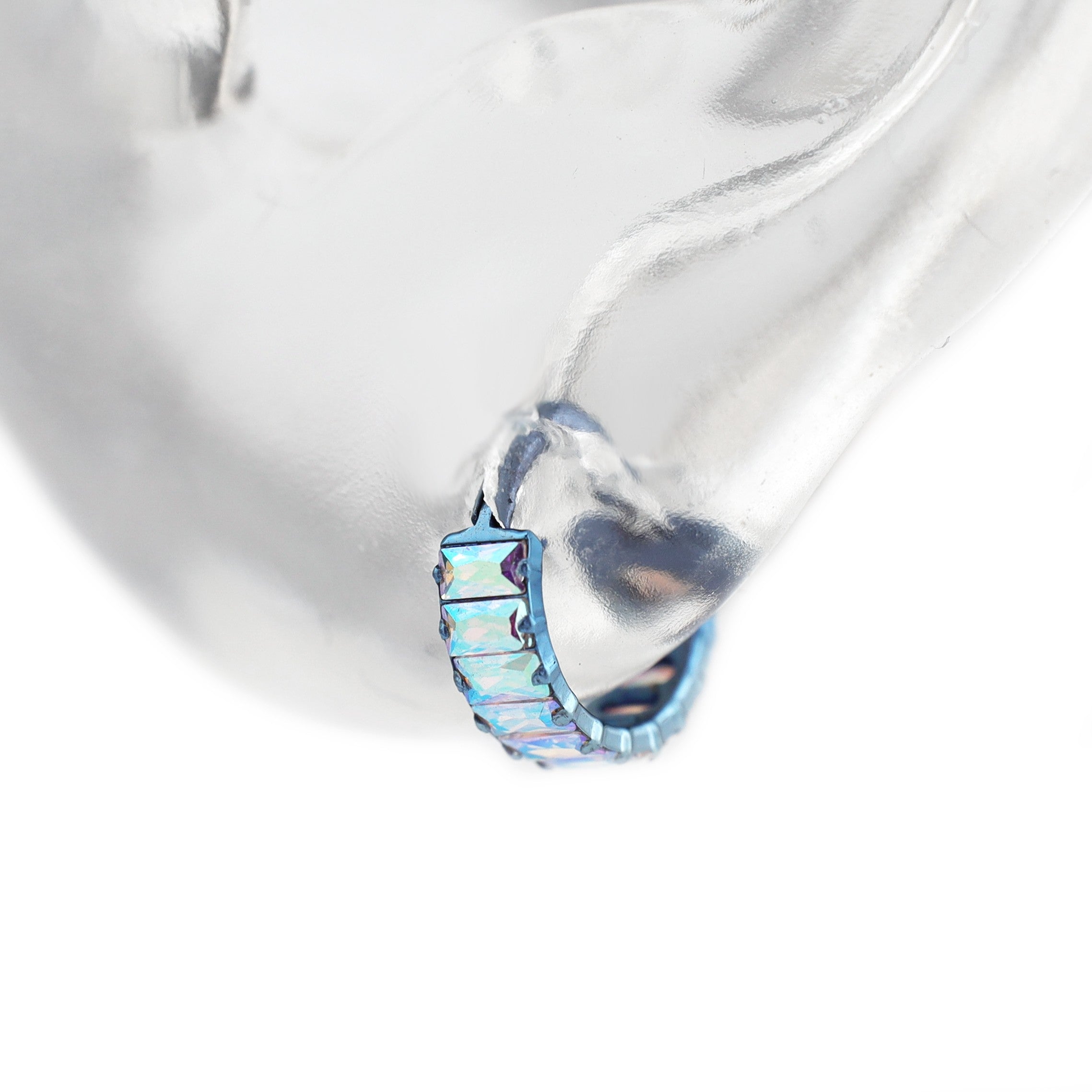 Square CZ Titanium Lobe Ring