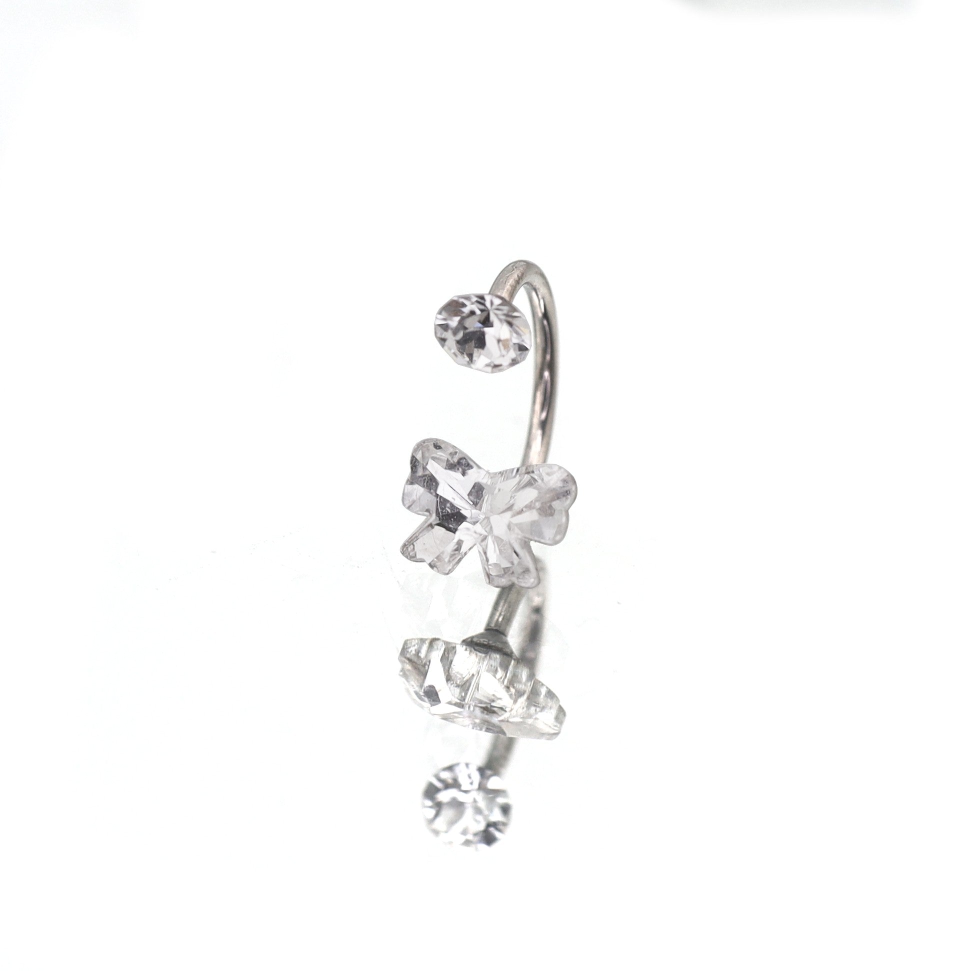 Butterfly CZ Internally Threaded Titanium Horseshoe Ring