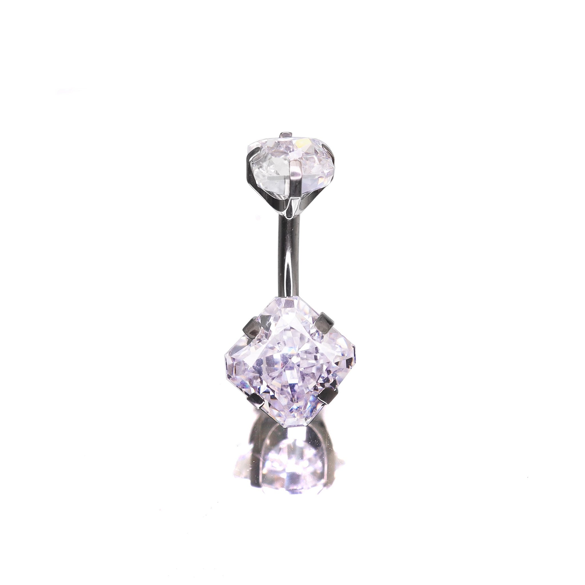 High-Shine Square CZ Titanium Navel Ring