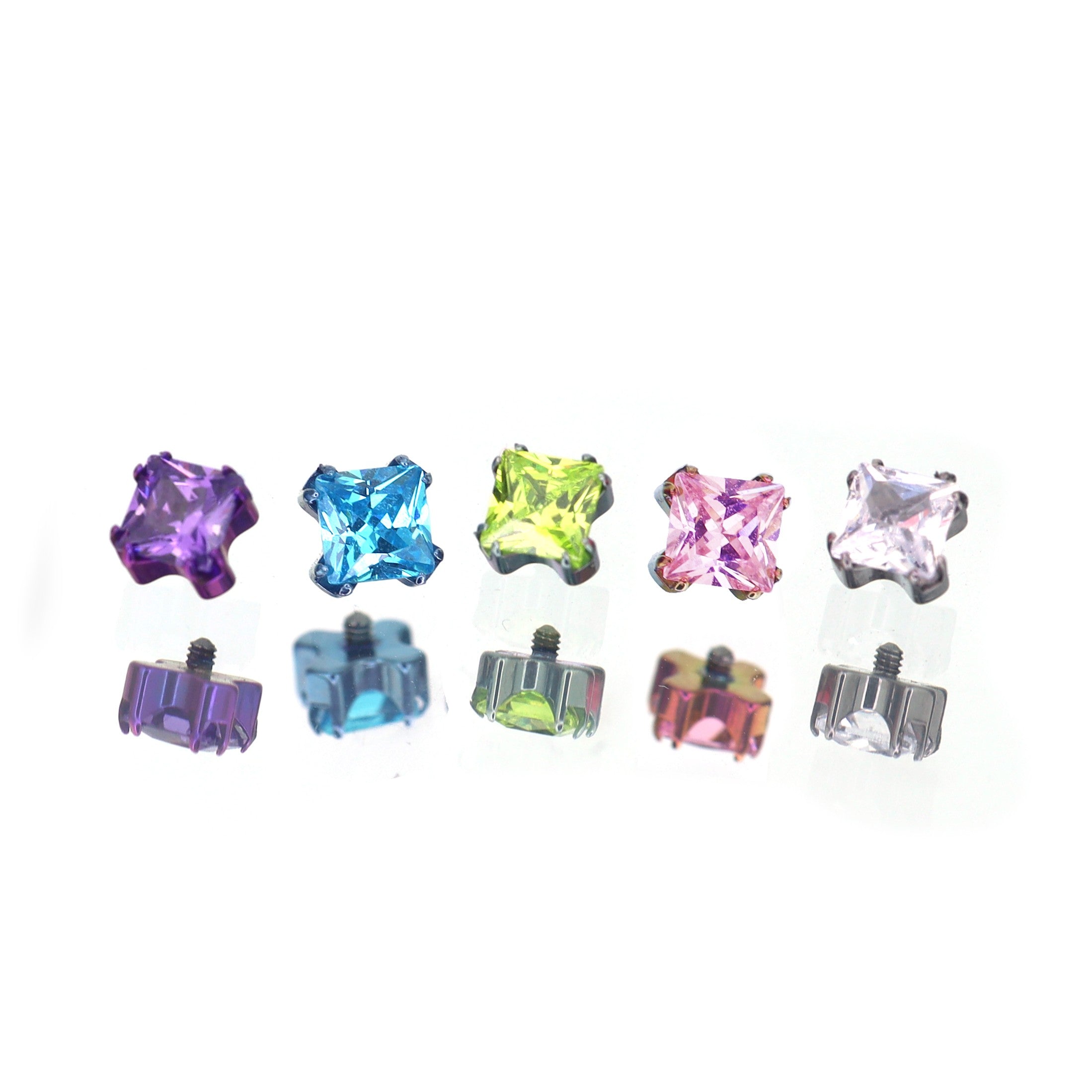 14G Square CZ Internally Threaded Titanium tongue stud