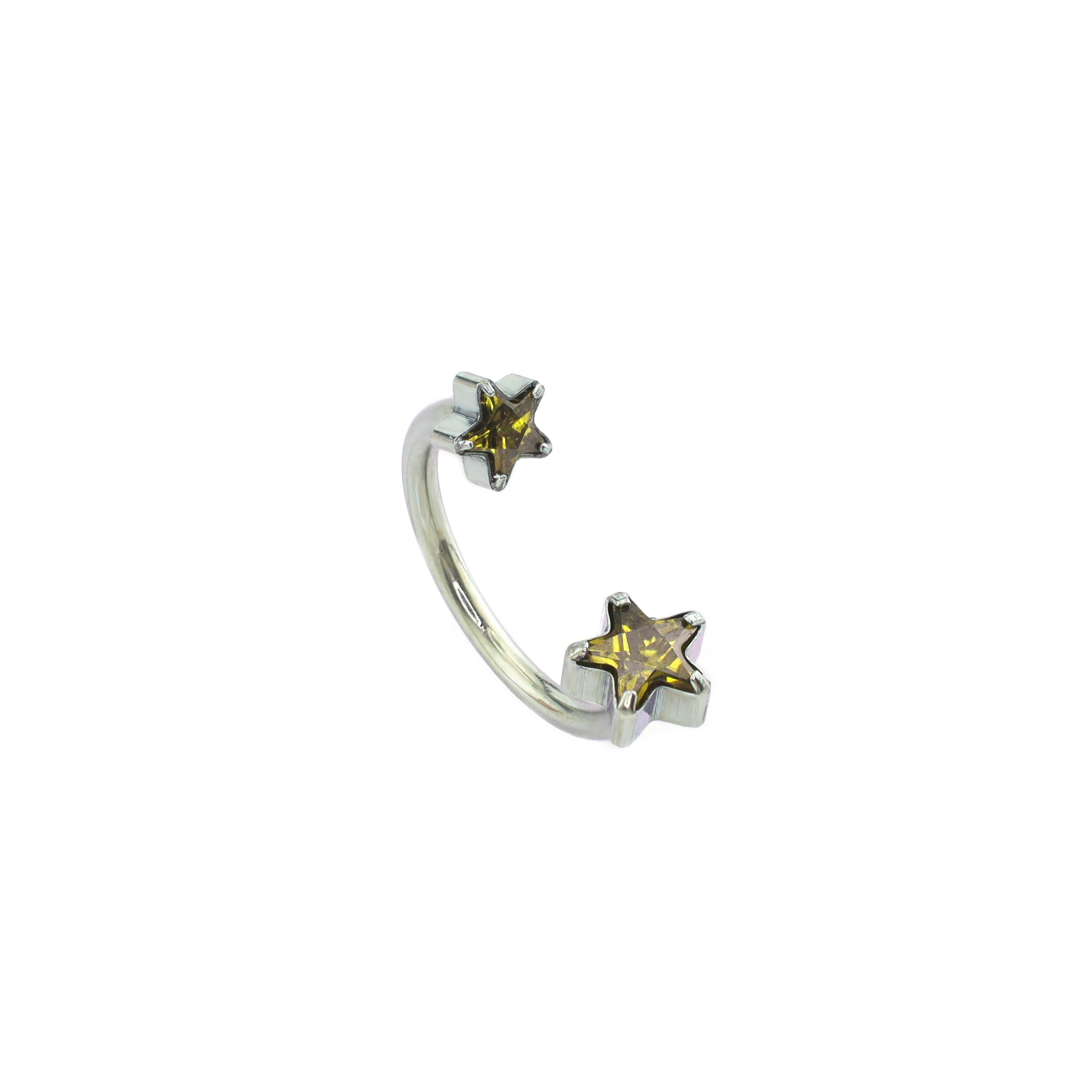 Double Pentagram CZ Titanium Horseshoe Ring