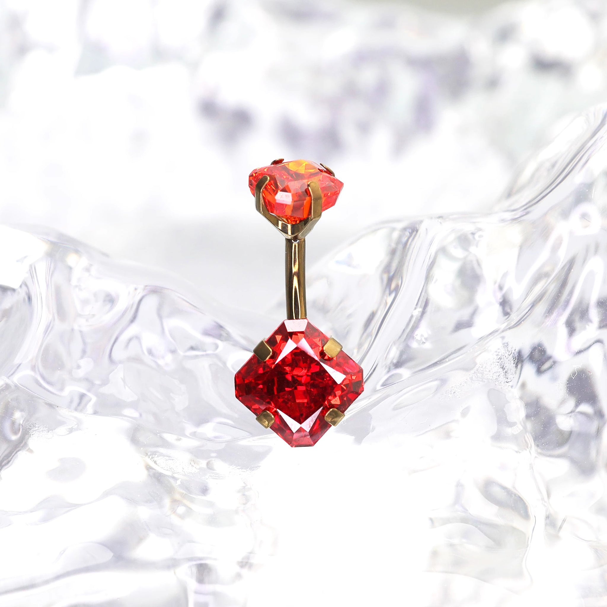 High-Shine Square CZ Titanium Navel Ring