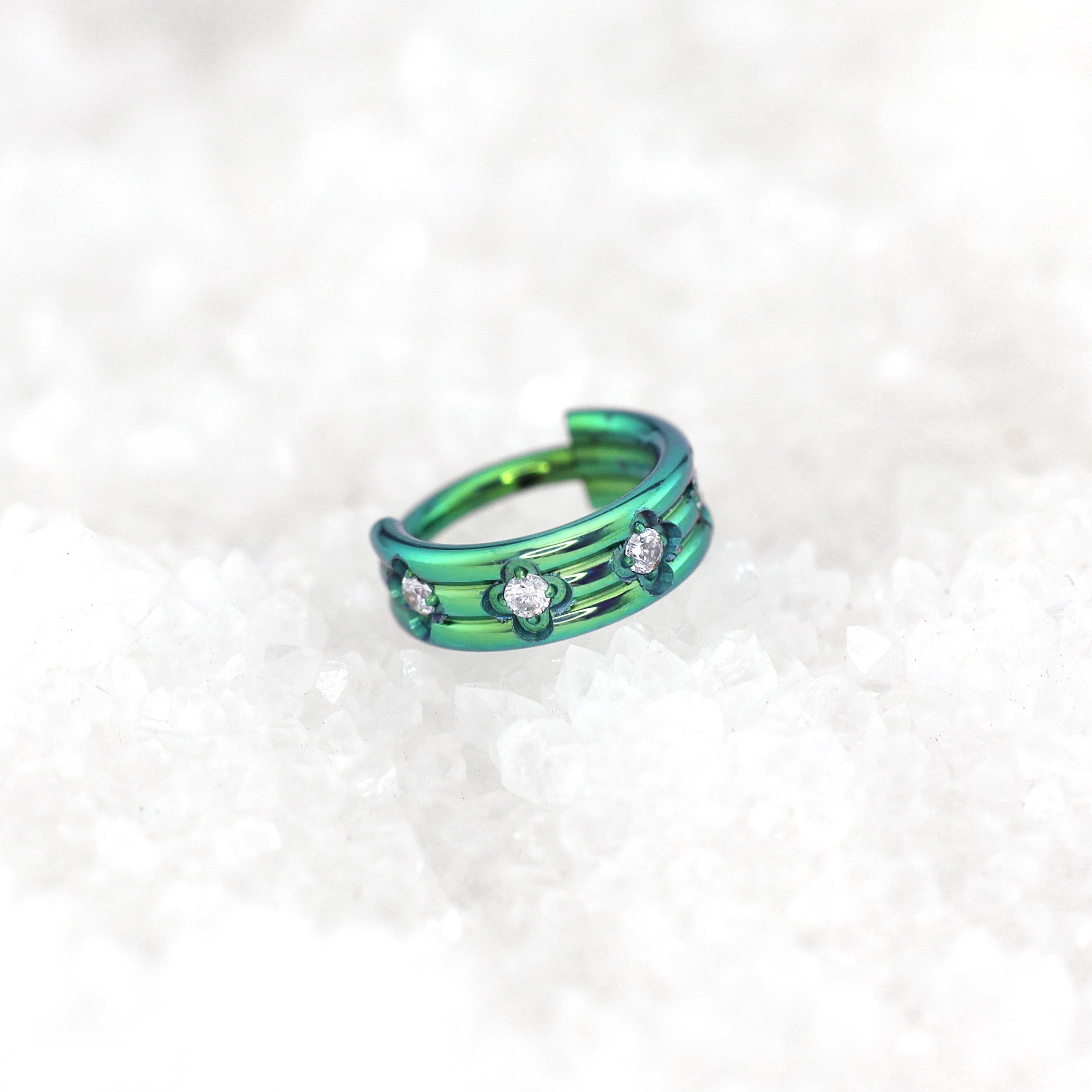 16G Three Row Triple Segment CZ Titanium Ring