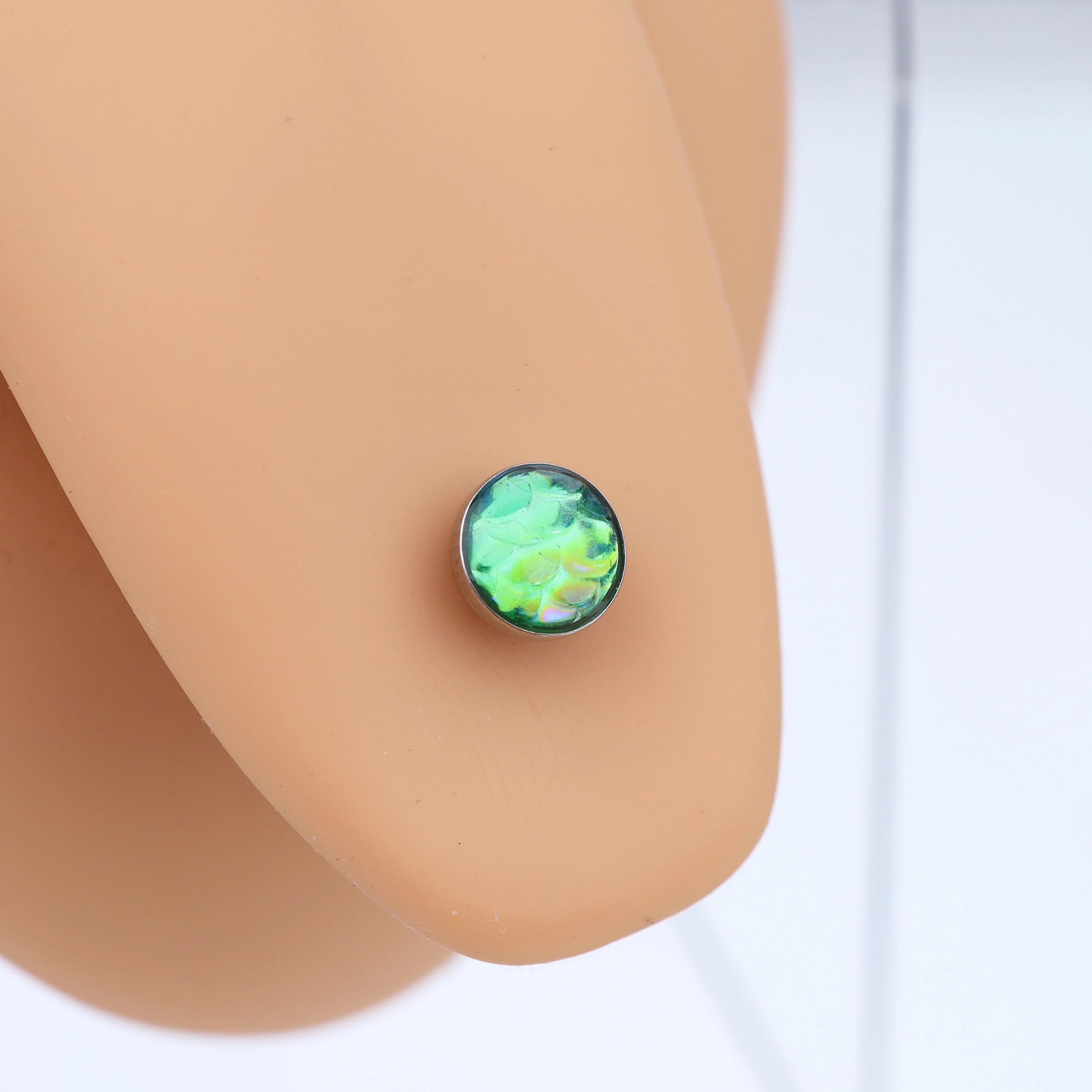 Fish Scale Resin Oil Slick stainless steel tongue stud
